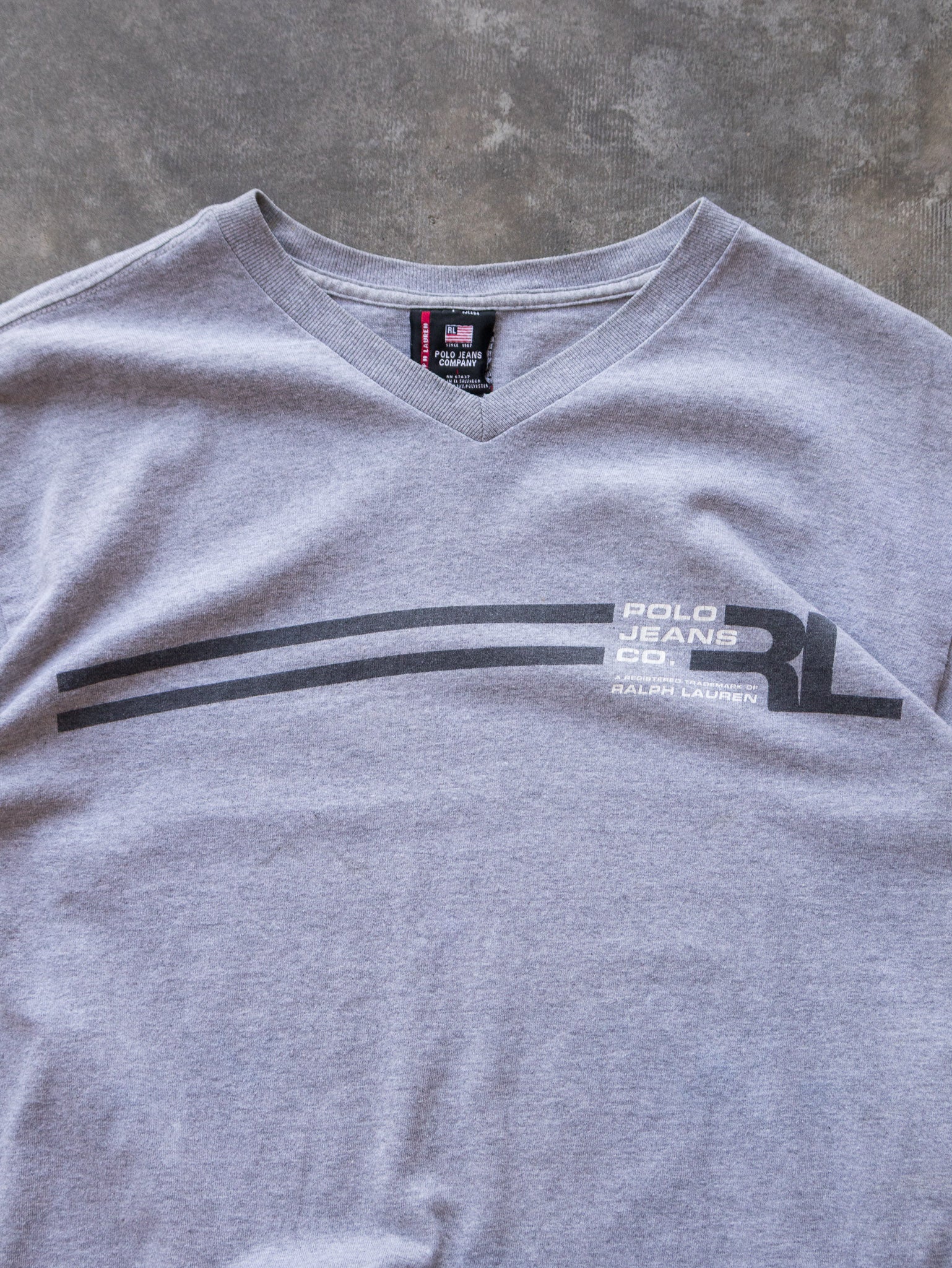 Vintage 00s Grey Polo Ralph Lauren V-Neck Tee (L)