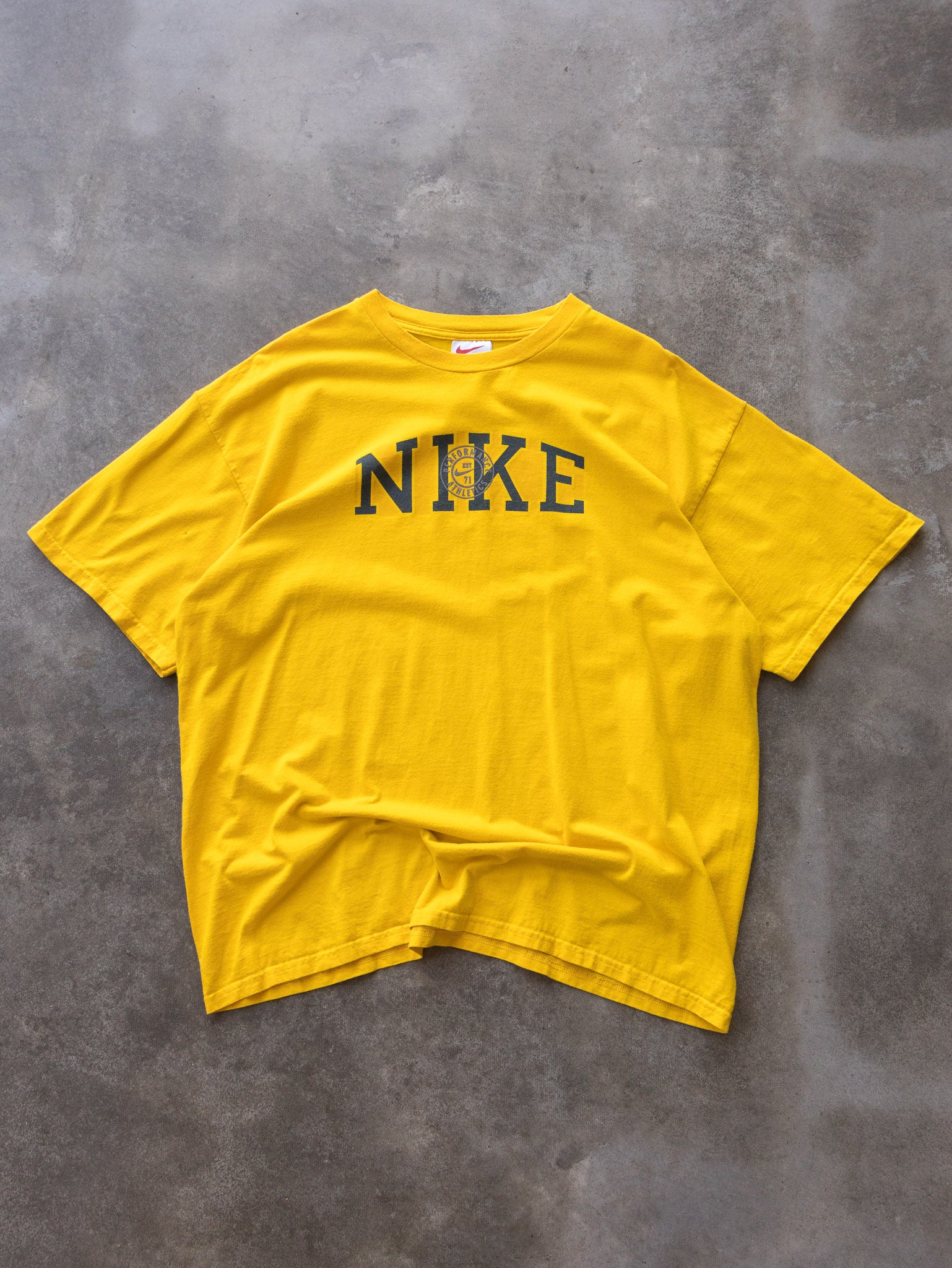 Vintage 90s Yellow Nike Spell Out Tee (XL)