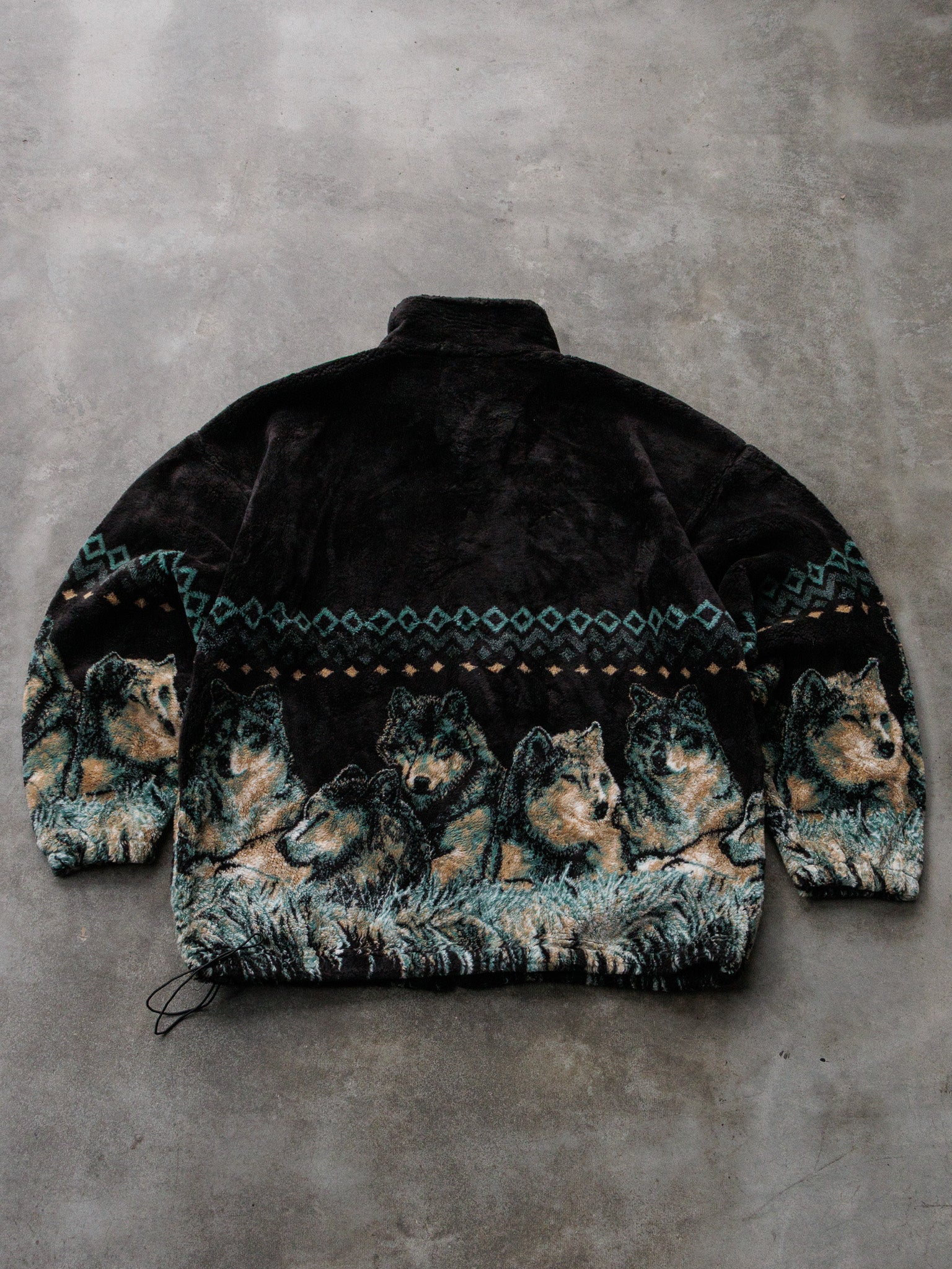 Vintage 90s Black Wolf Fleece Jacket (XL)