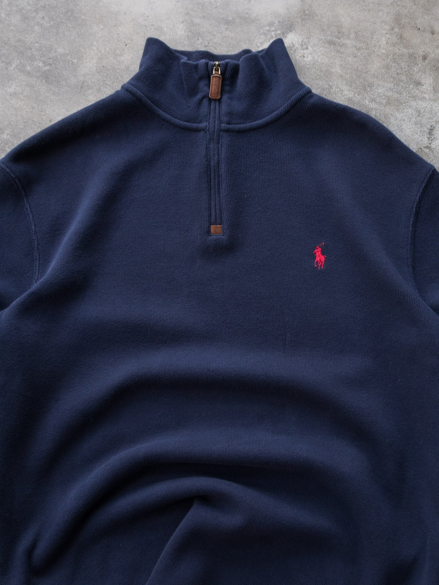 Vintage Navy Polo Ralph Lauren Quarter Zip Knit (M)