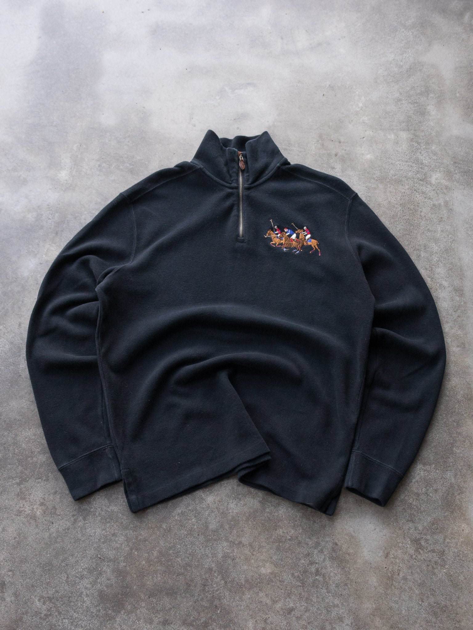 Vintage Black Polo Ralph Lauren Quarter Zip Knit (M)