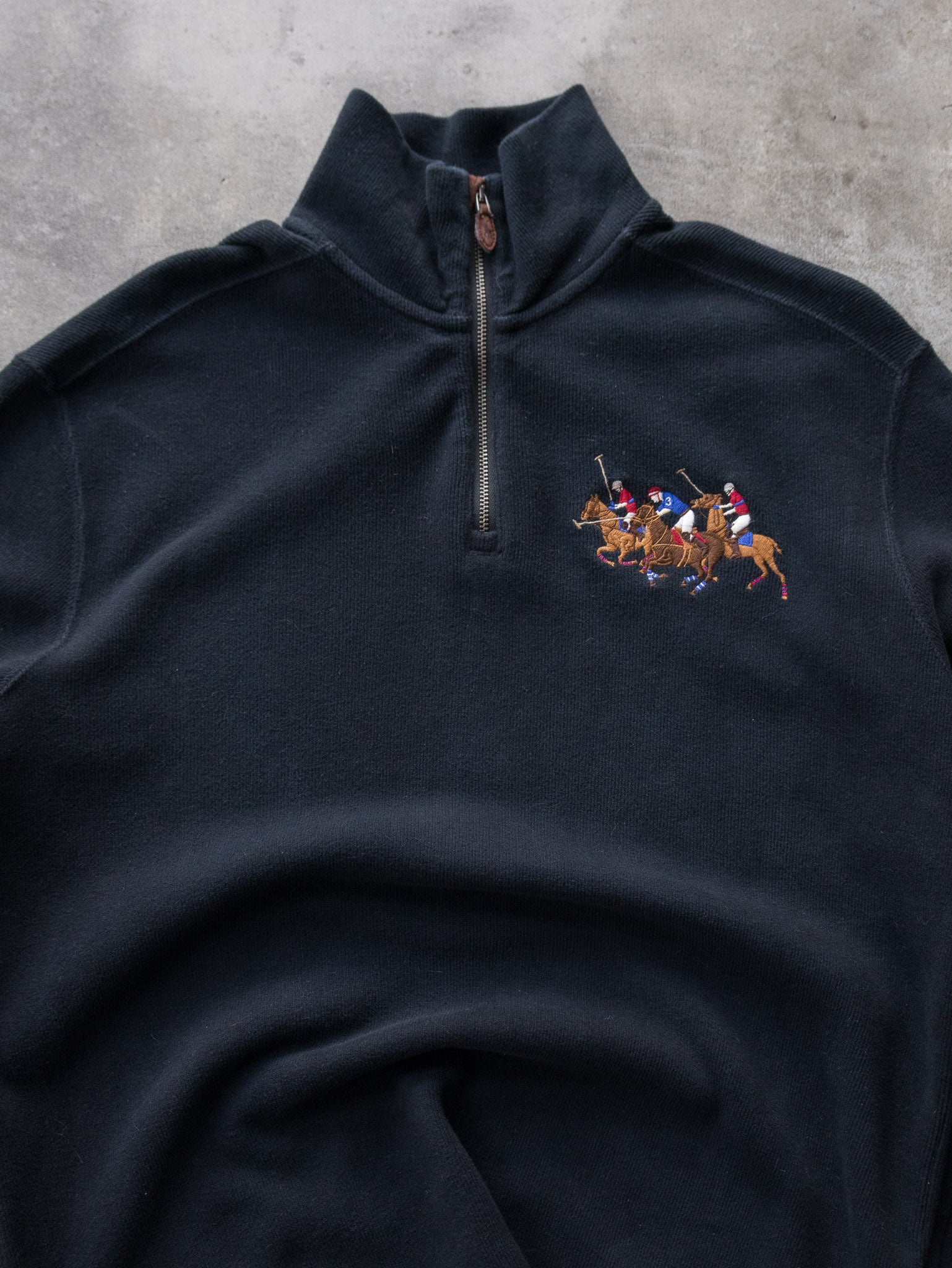Vintage Black Polo Ralph Lauren Quarter Zip Knit (M)