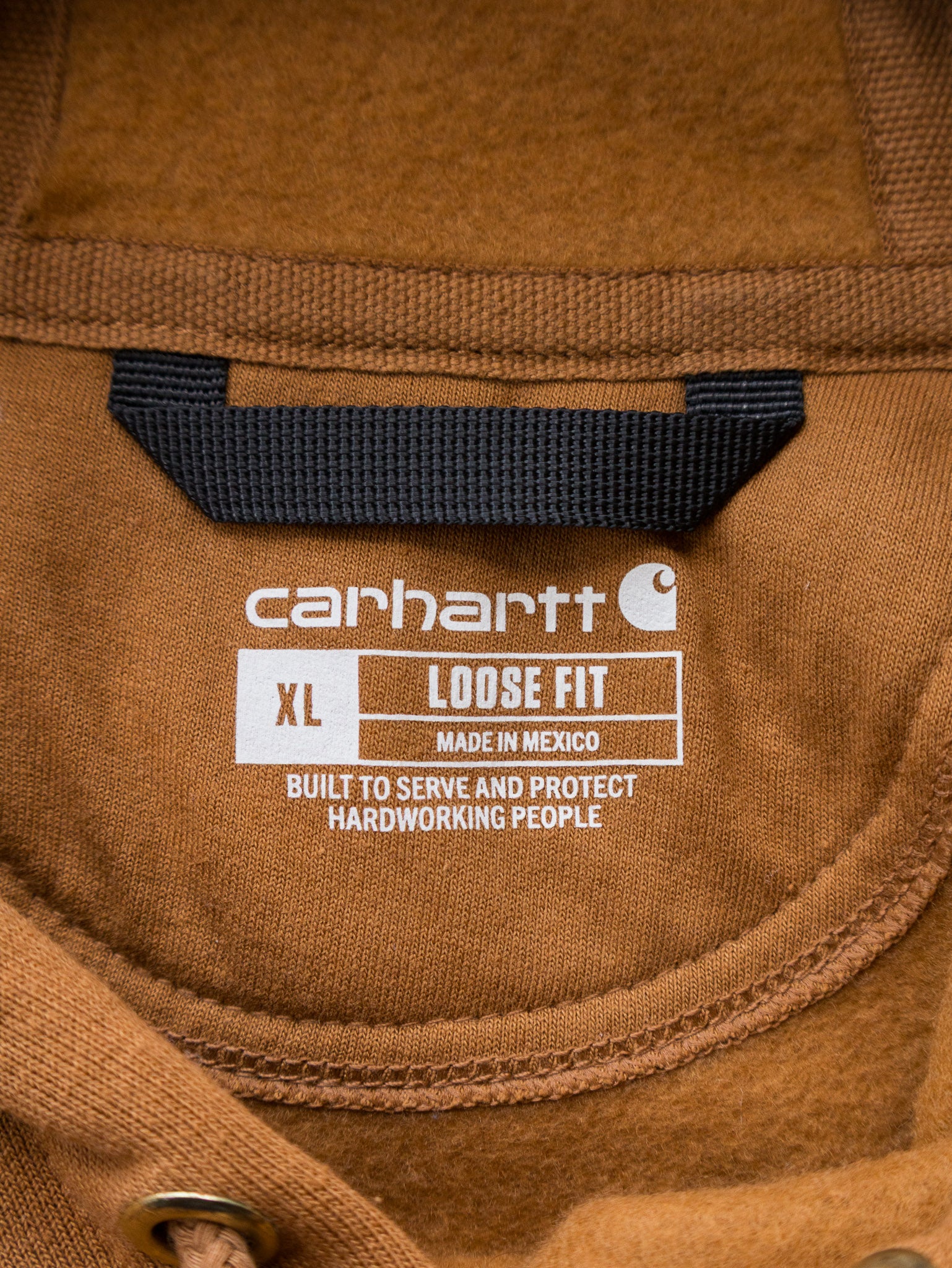 Vintage Brown Carhartt Sleeve Spell Out Hoodie (XL)