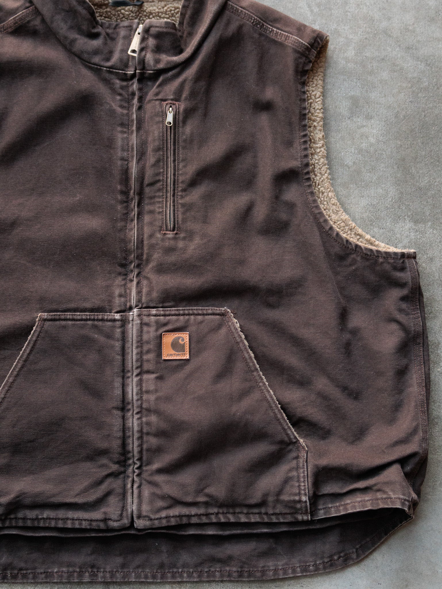 Vintage Brown Carhartt Sherpa-Lined Vest (2XL)