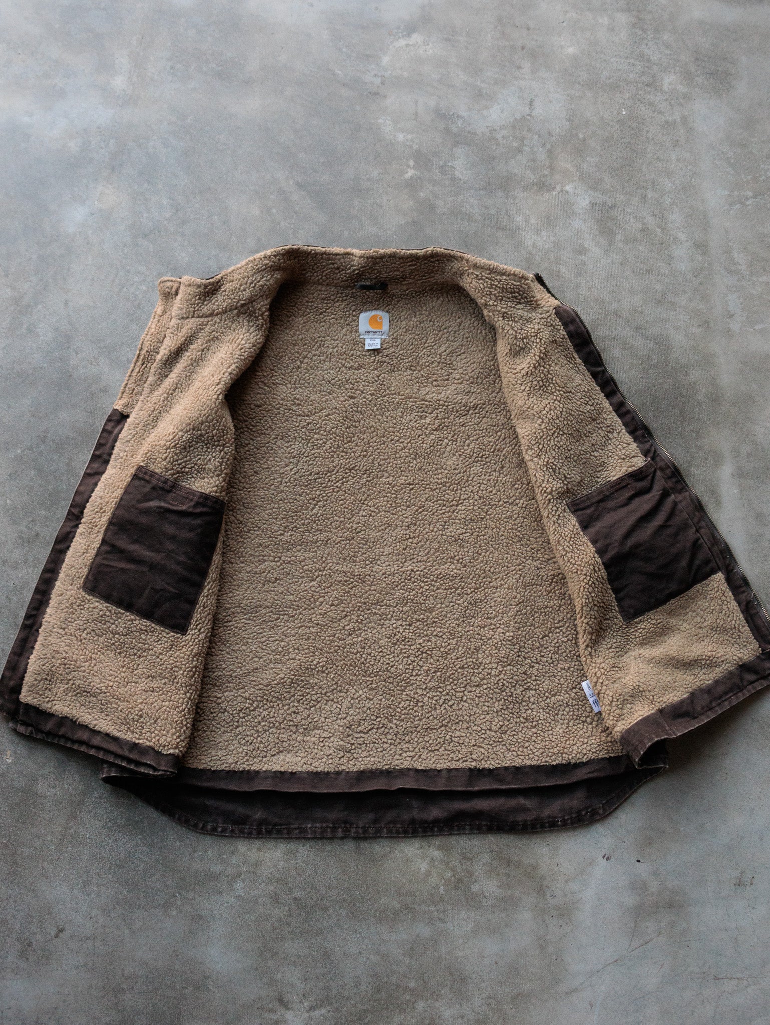 Vintage Brown Carhartt Sherpa-Lined Vest (2XL)