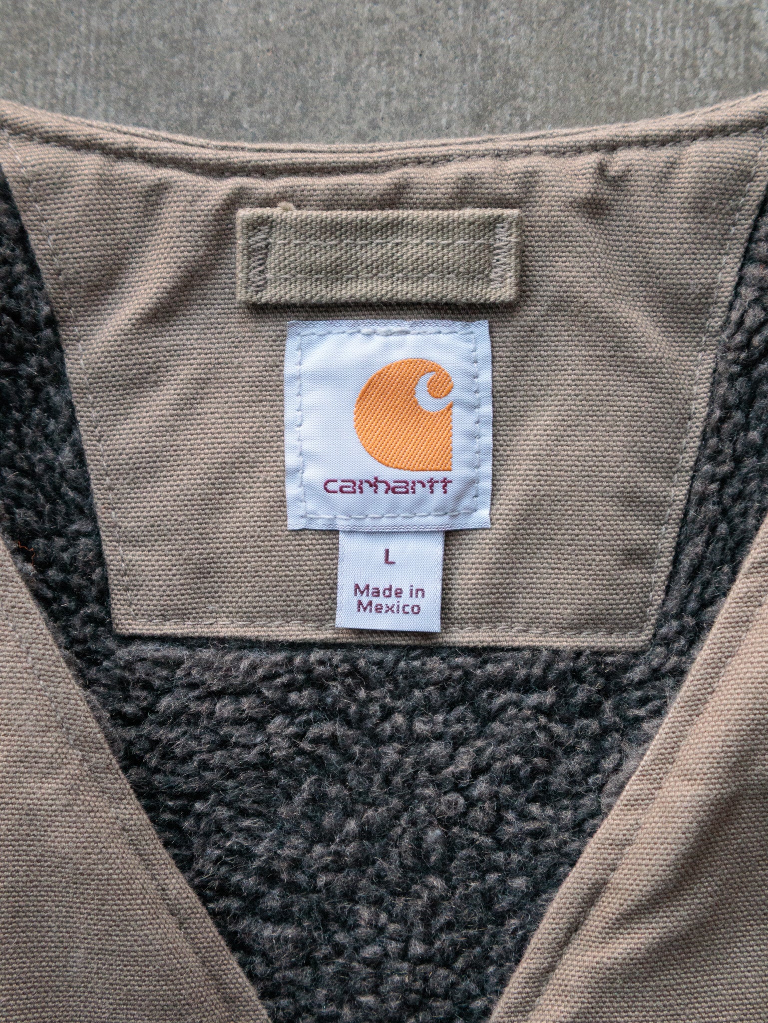 Vintage Tan Carhartt Sherpa-Lined Vest (L)