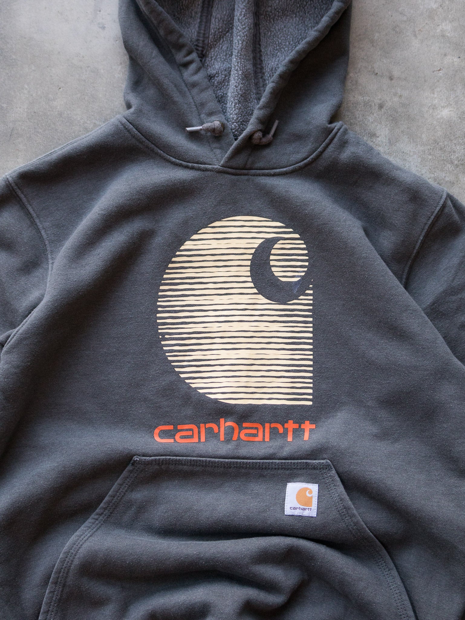 Vintage Charcoal Grey Carhartt Rain Defender Graphic Hoodie (S)