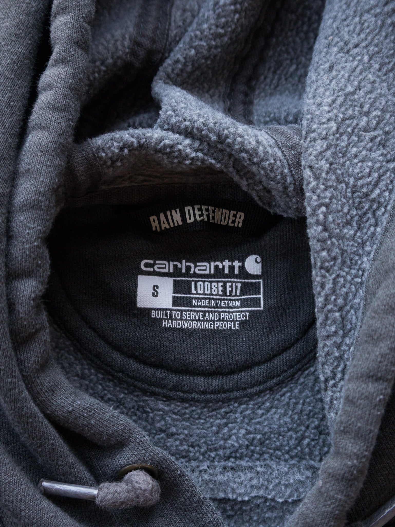 Vintage Charcoal Grey Carhartt Rain Defender Graphic Hoodie (S)