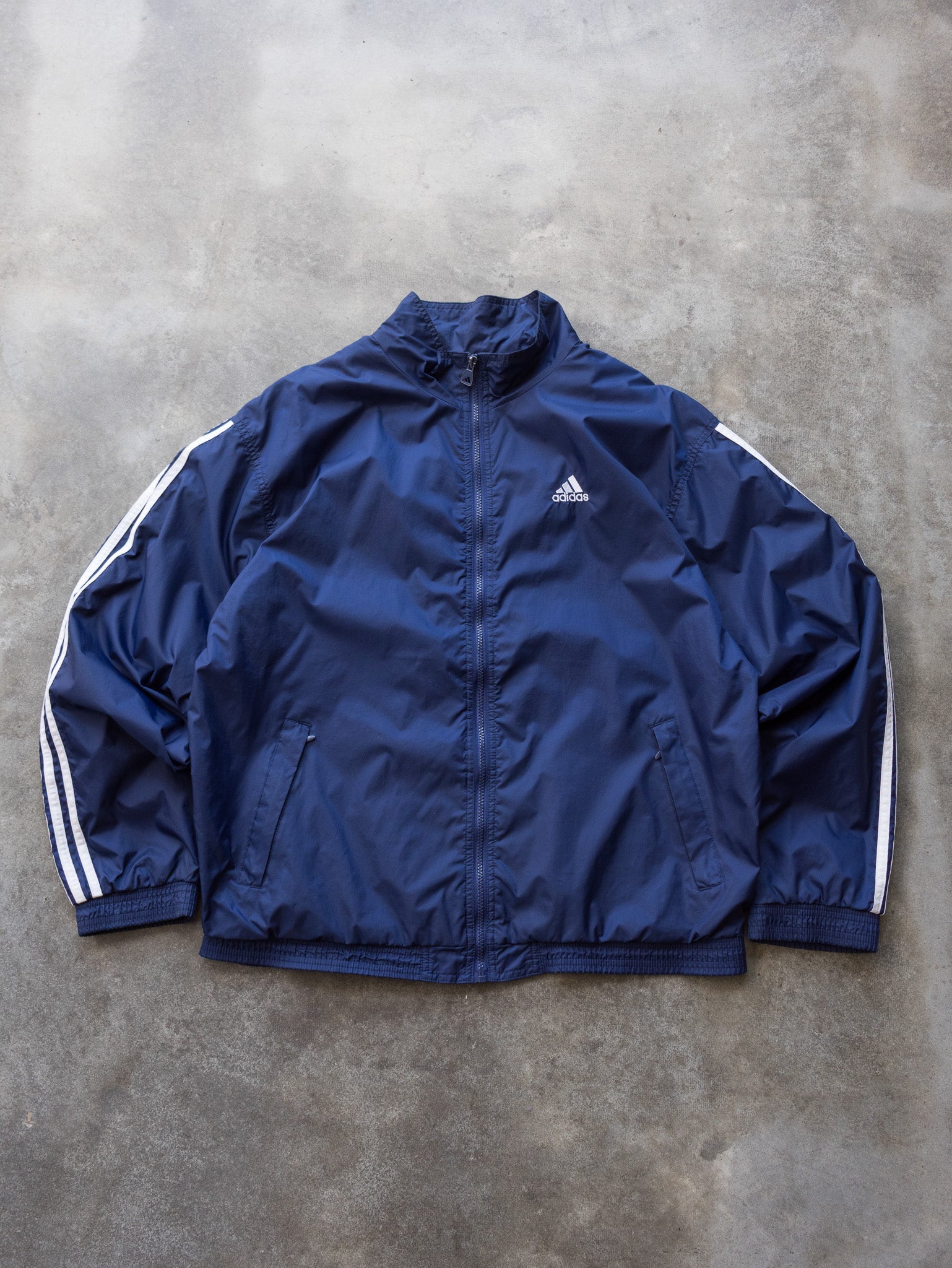 Vintage 90s Navy Adidas 3-Stripe Track Jacket (L)