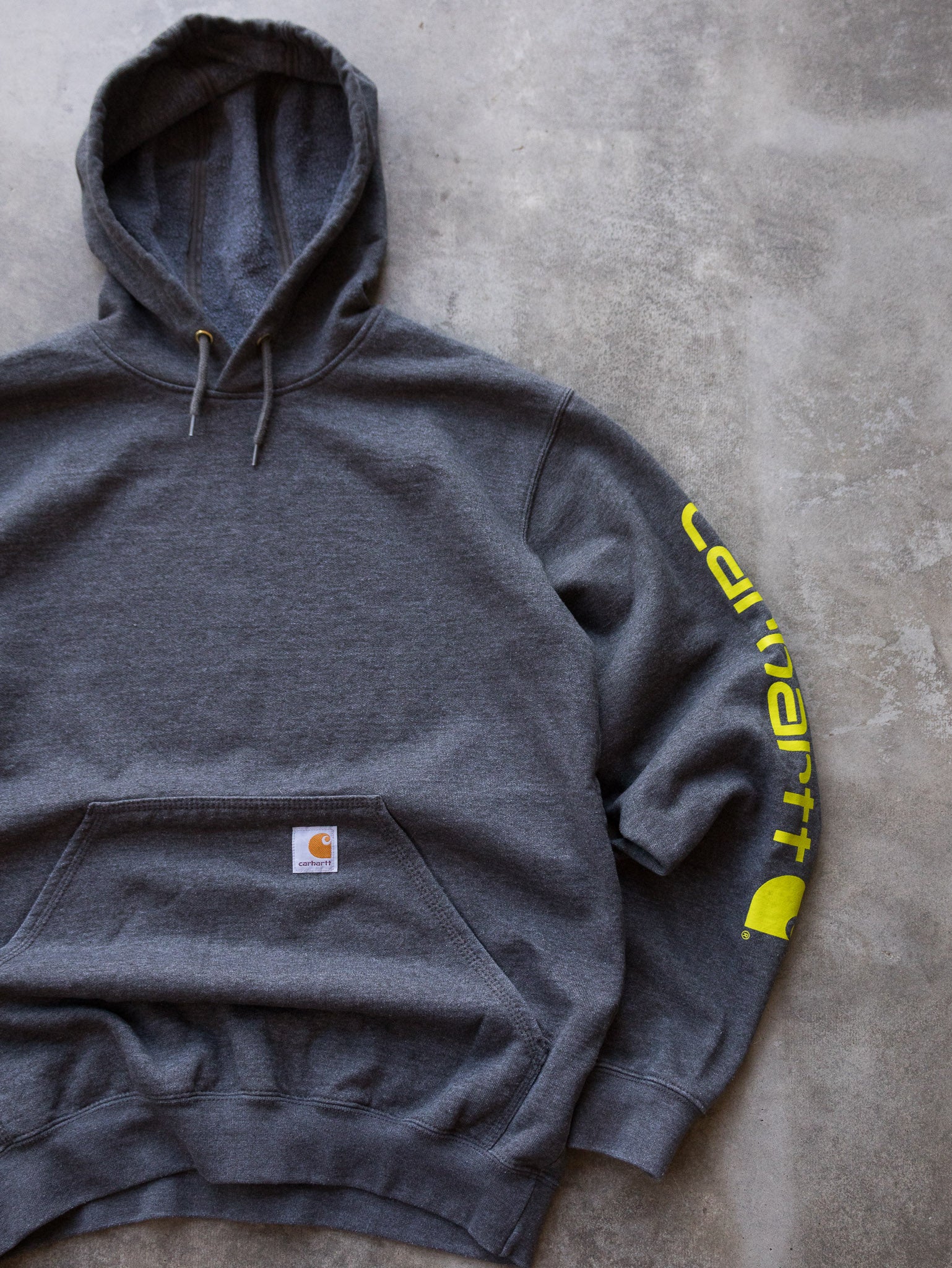 Vintage Charcoal Grey Carhartt Spell Out Hoodie (S)