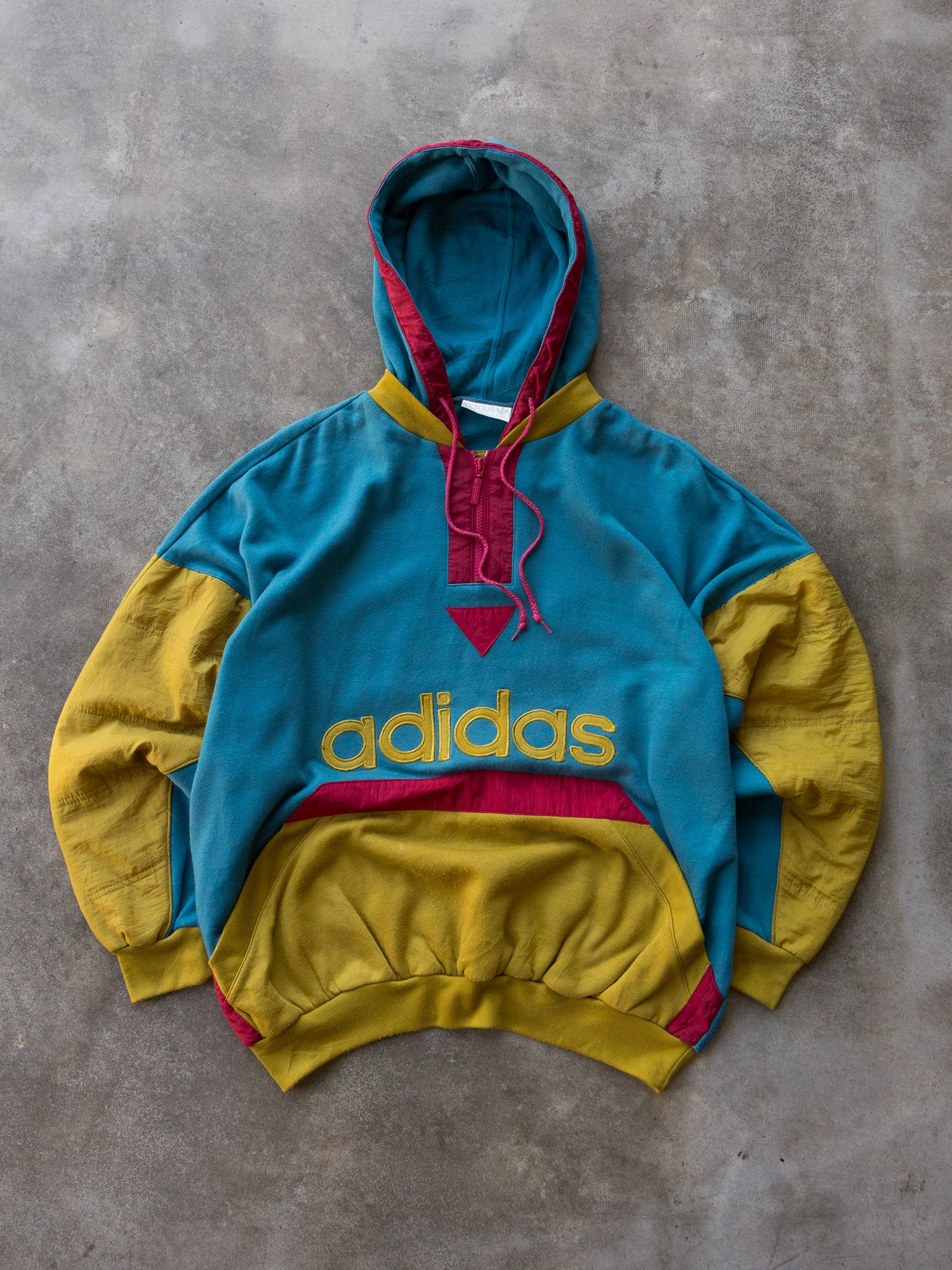 Vintage 90s Multi-Colour Adidas Quarter Zip Hoodie (L)