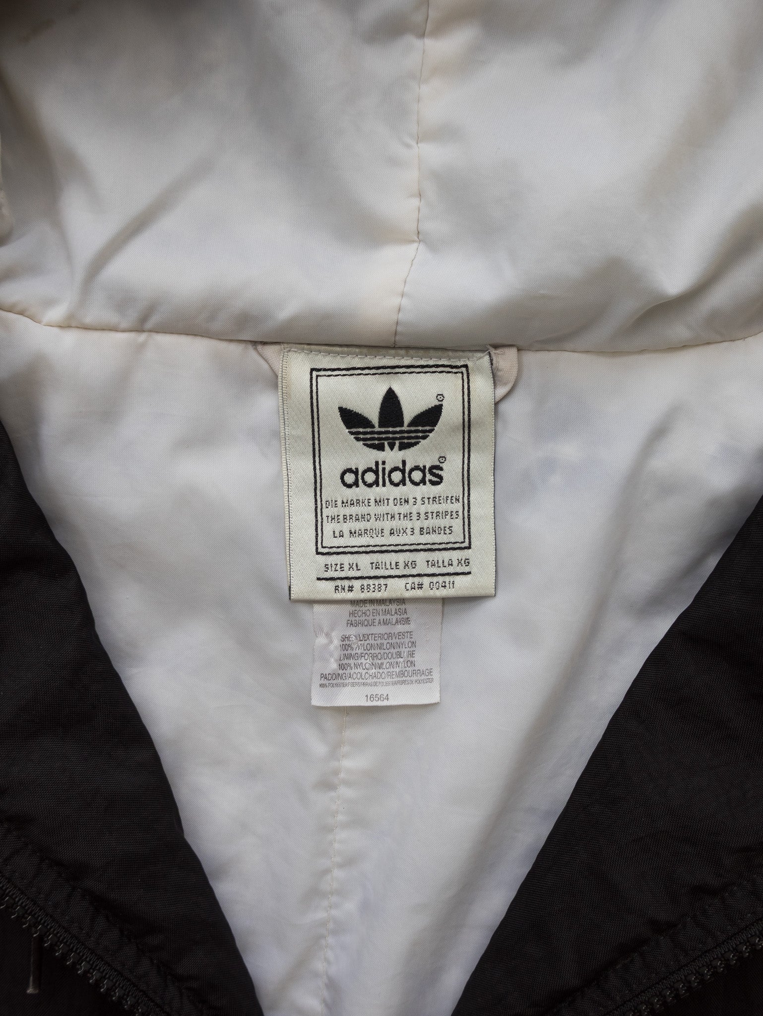 Vintage Black Adidas Trefoil Hooded Jacket (2XL)