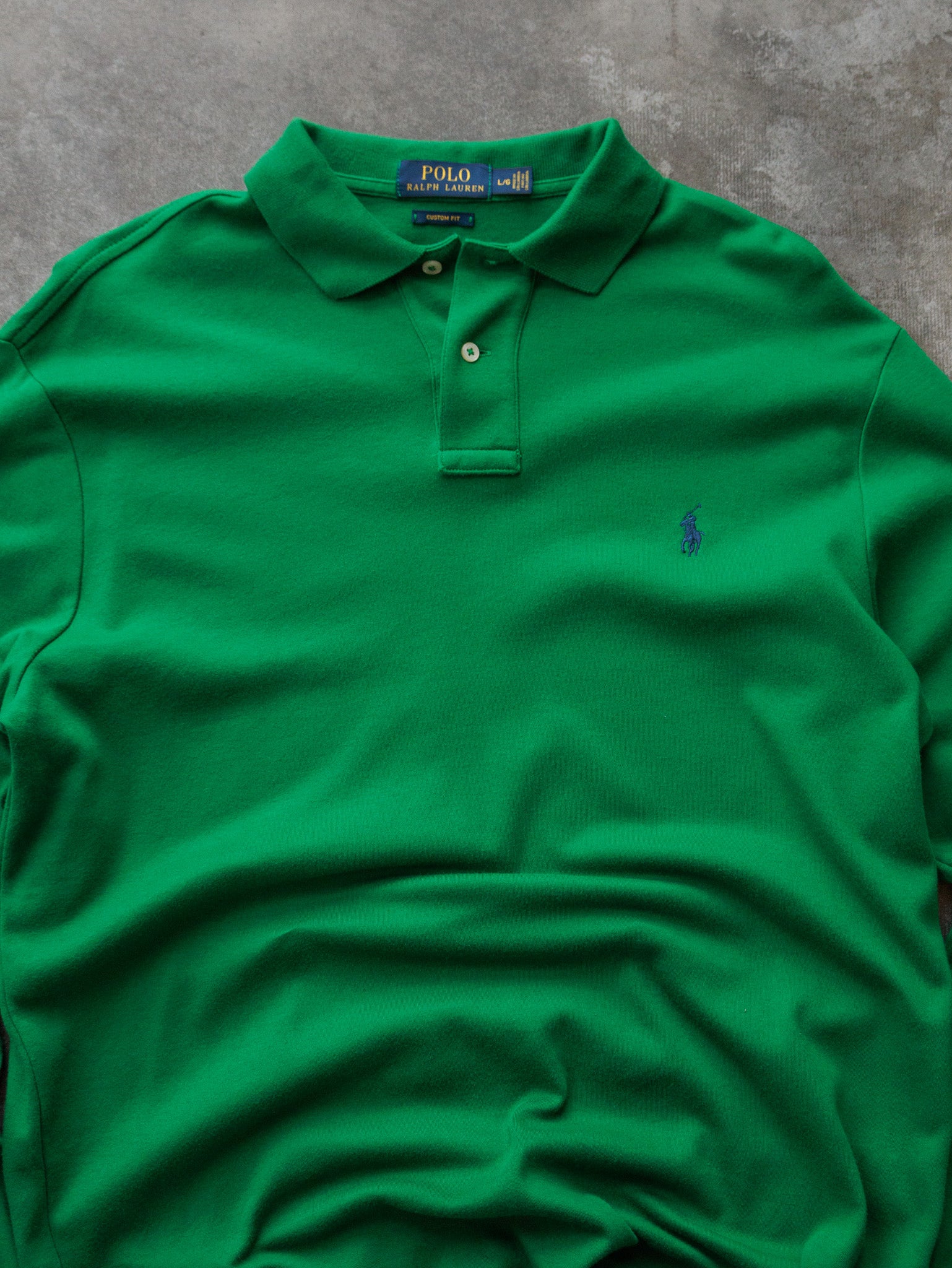 Vintage Green Ralph Lauren Long Sleeve Polo Shirt (L)