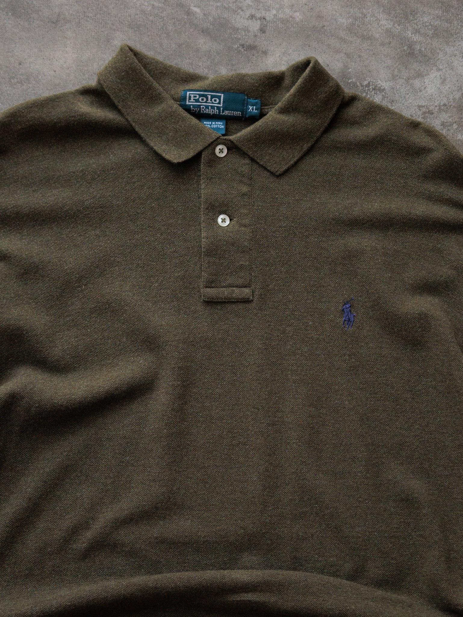 Vintage 90s Green Polo Ralph Lauren Long Sleeve Polo Shirt (XL)