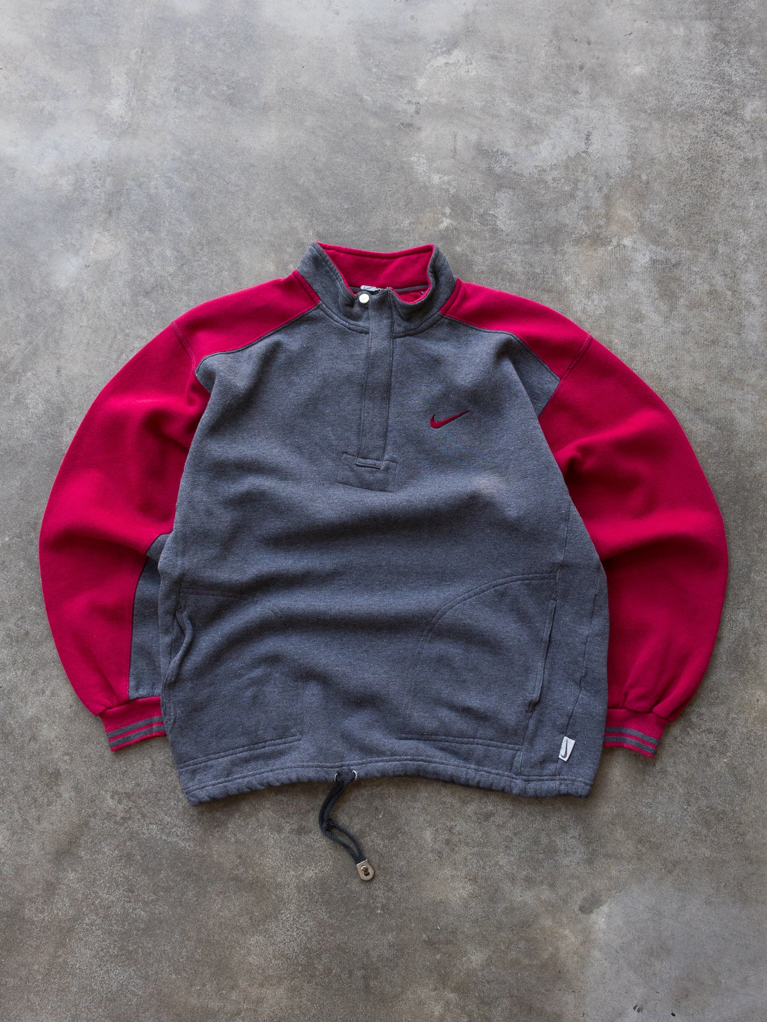 Vintage 90s Grey & Red Nike Quarter Zip Sweatshirt (XL)