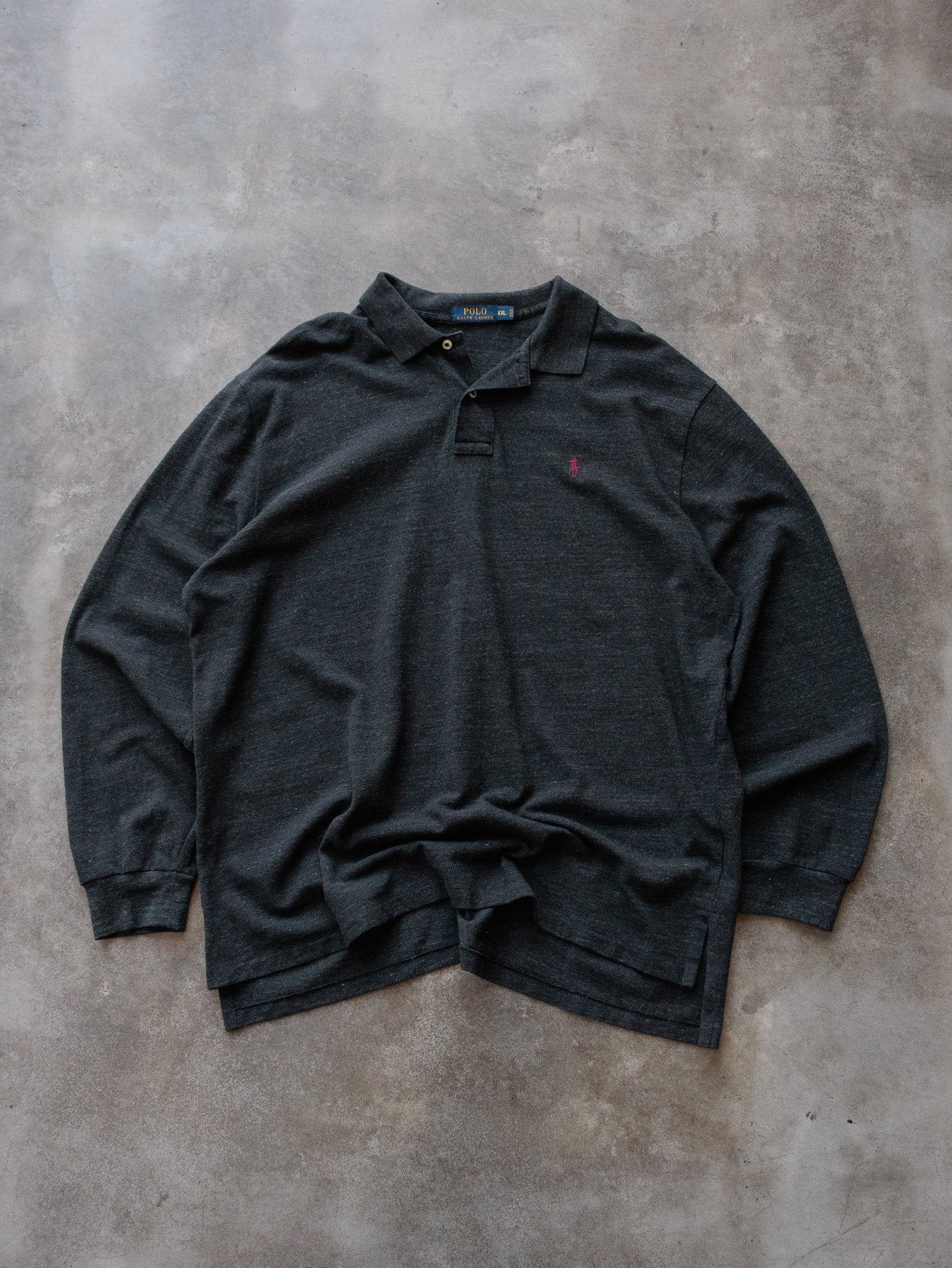 Vintage Grey Polo Ralph Lauren Long Sleeve Polo Shirt (2XL)