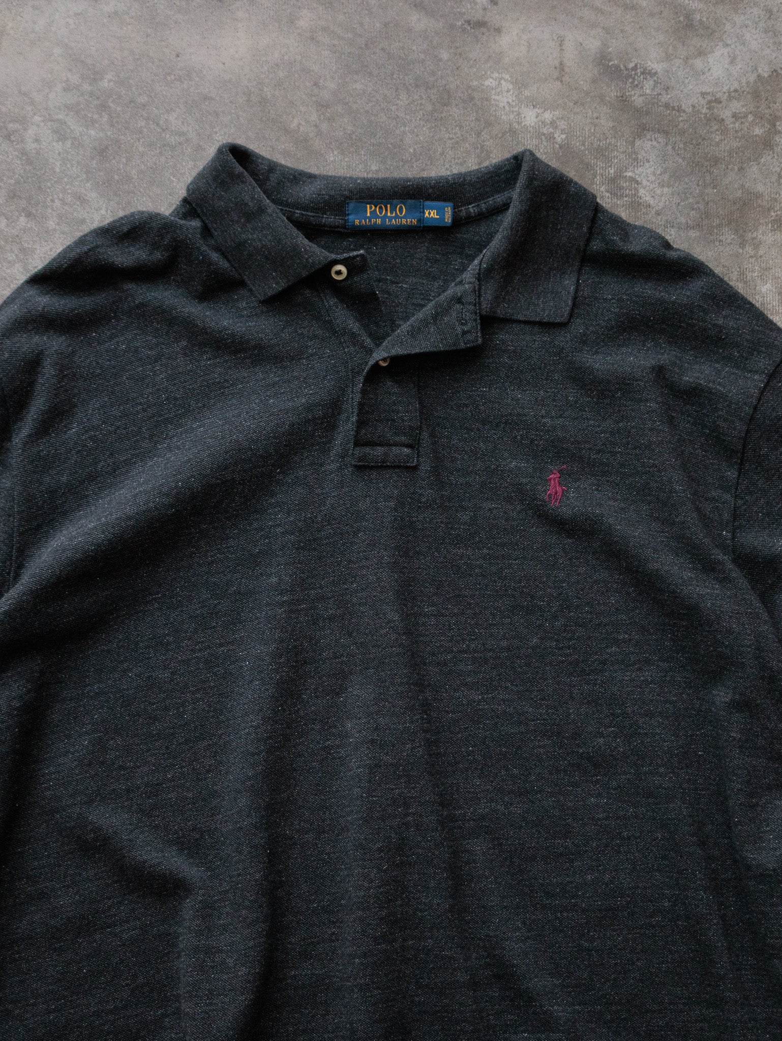Vintage Grey Polo Ralph Lauren Long Sleeve Polo Shirt (2XL)