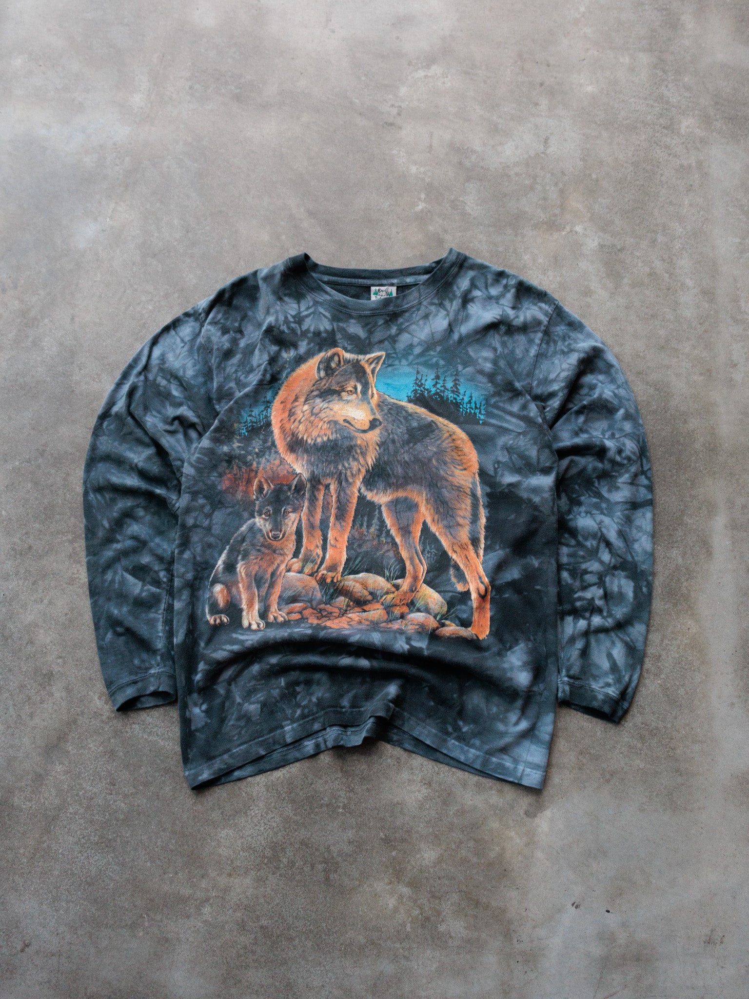 Vintage 90s Grey Tie-Dye Wolf Long Sleeve (M)