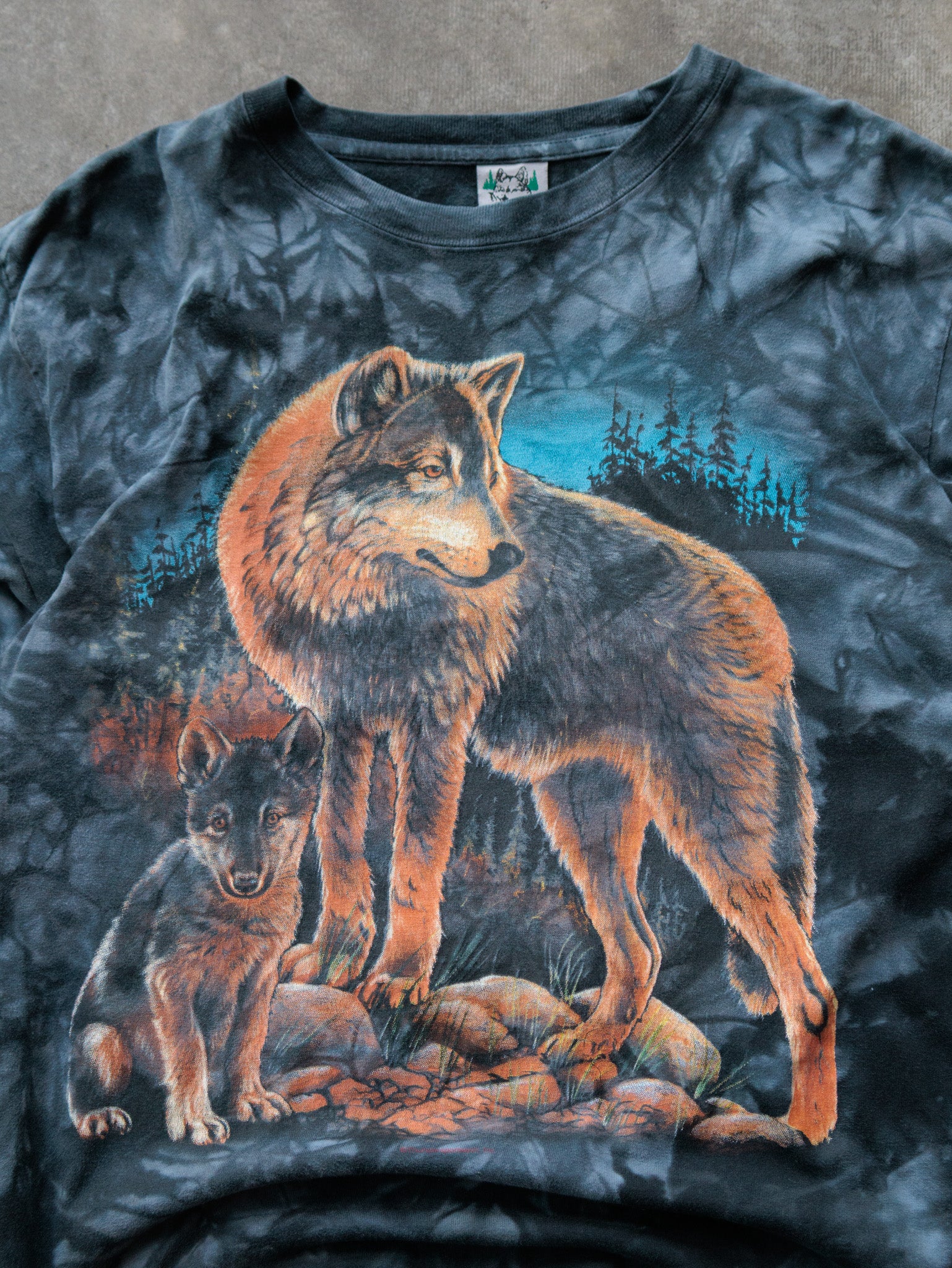 Vintage 90s Grey Tie-Dye Wolf Long Sleeve (M)