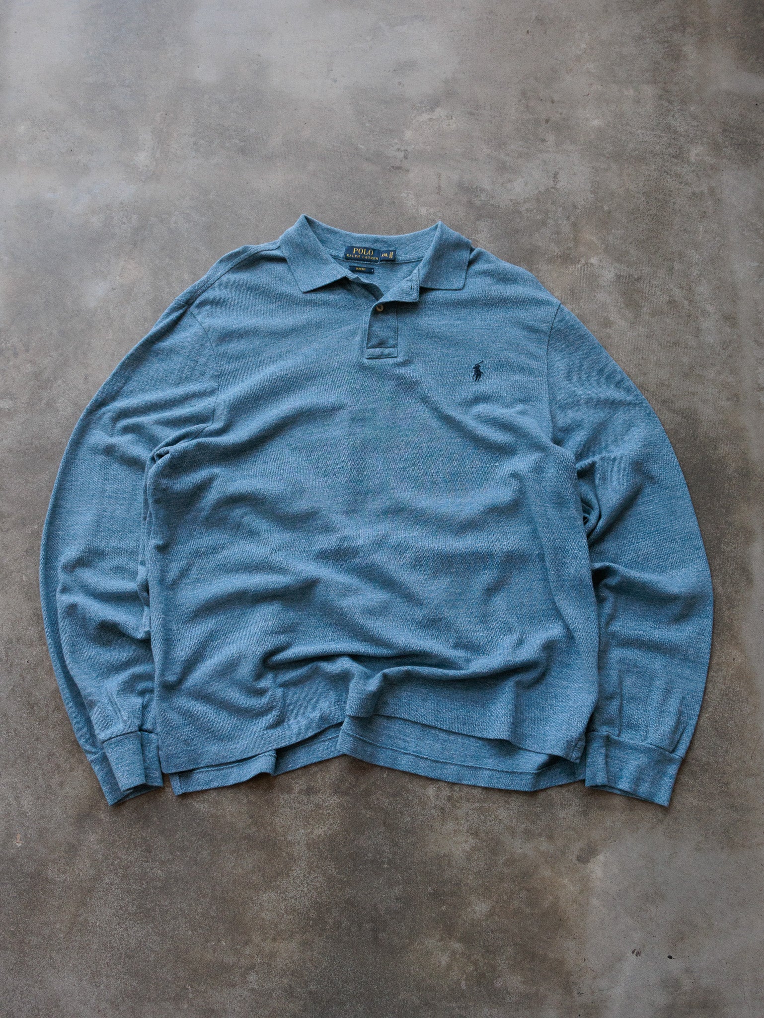 Vintage Blue Ralph Lauren Long Sleeve Polo Shirt (2XL)