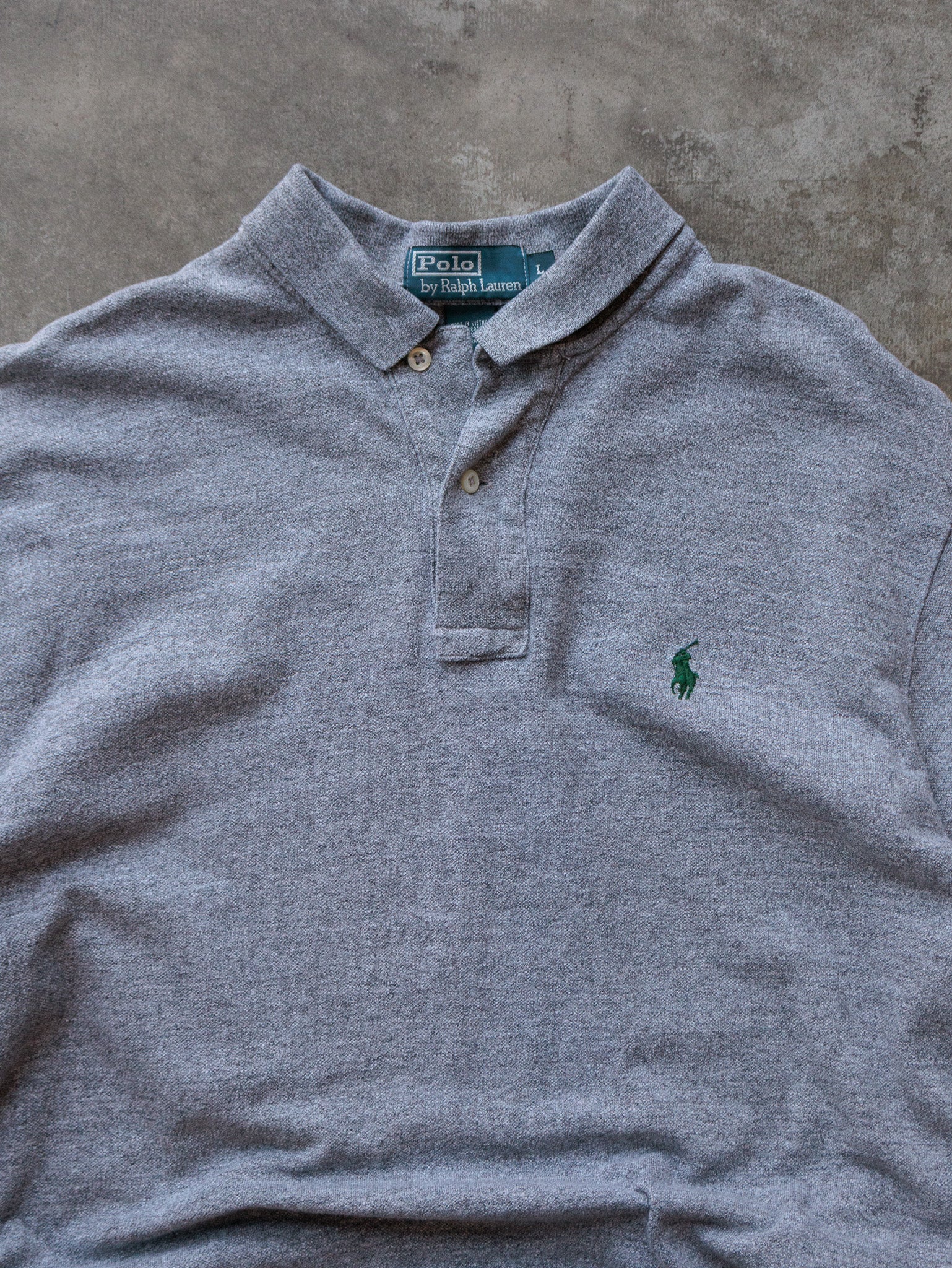 Vintage 00s Grey Polo Ralph Lauren Long Sleeve Polo Shirt (L)