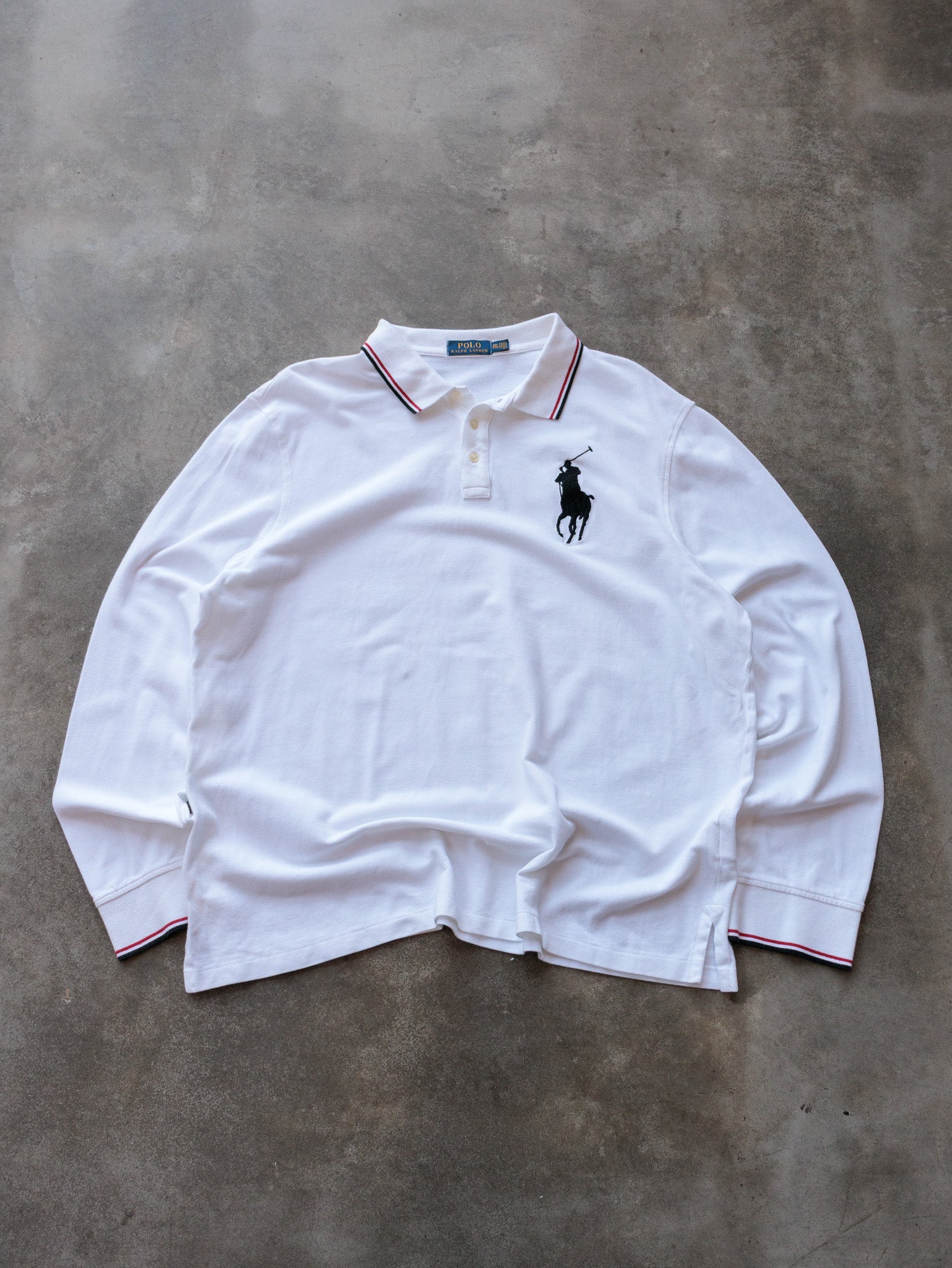 Vintage White Polo Ralph Lauren Long Sleeve Polo Shirt (2XL)