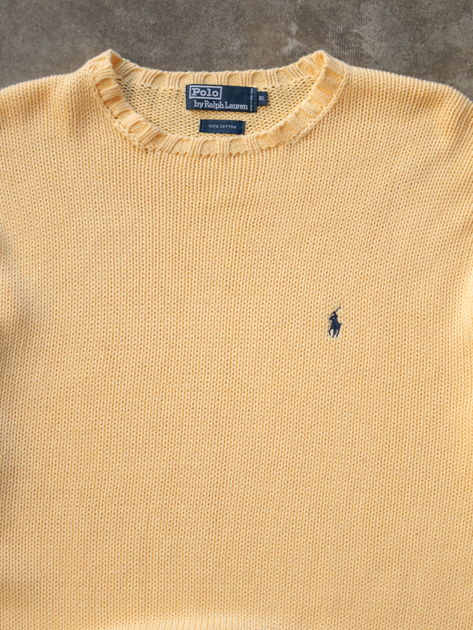 Vintage 90s Yellow Polo Ralph Lauren Sweater (XL)