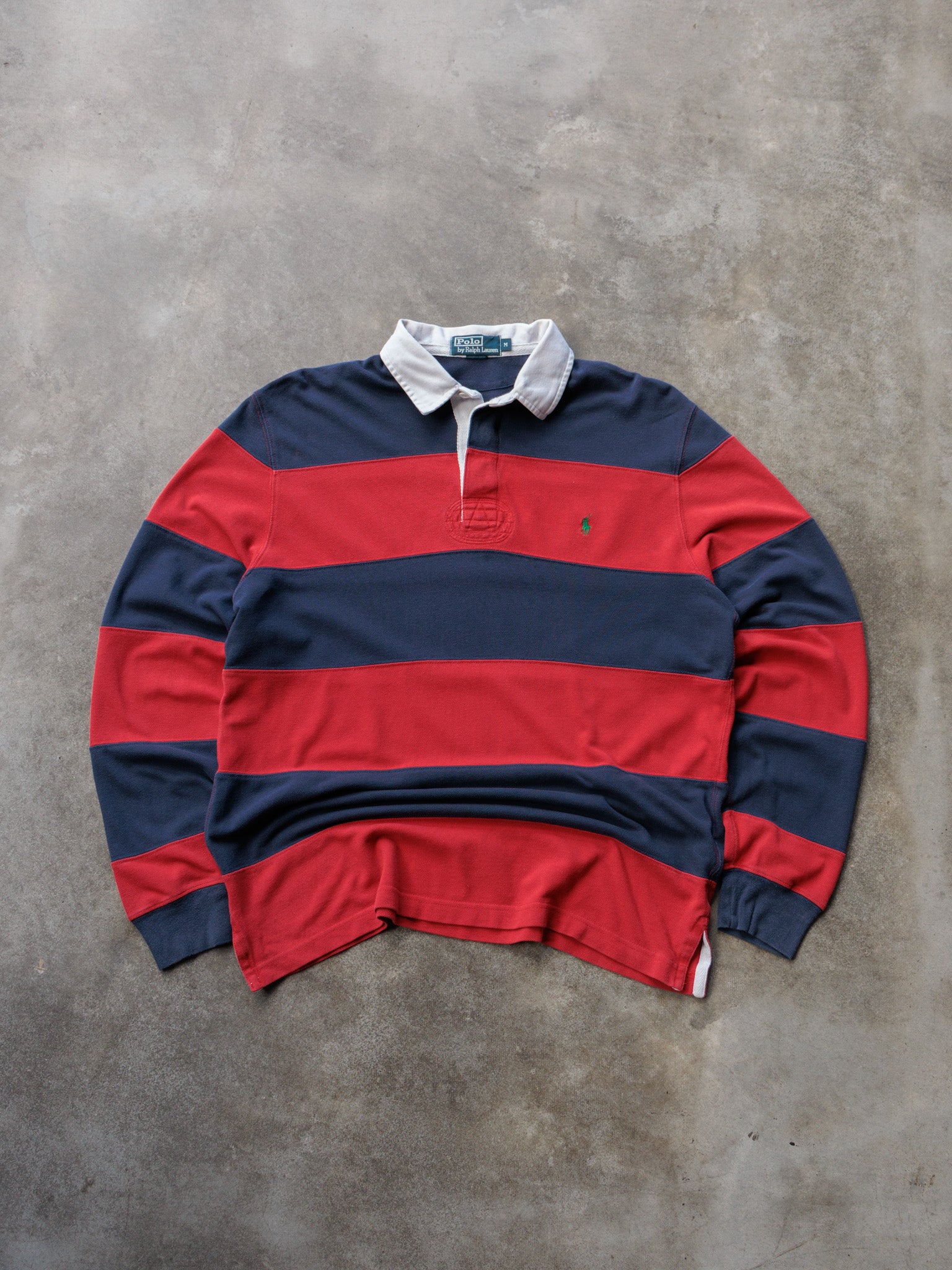 Vintage 90s Red & Navy Striped Polo Ralph Lauren Rugby Shirt (M)
