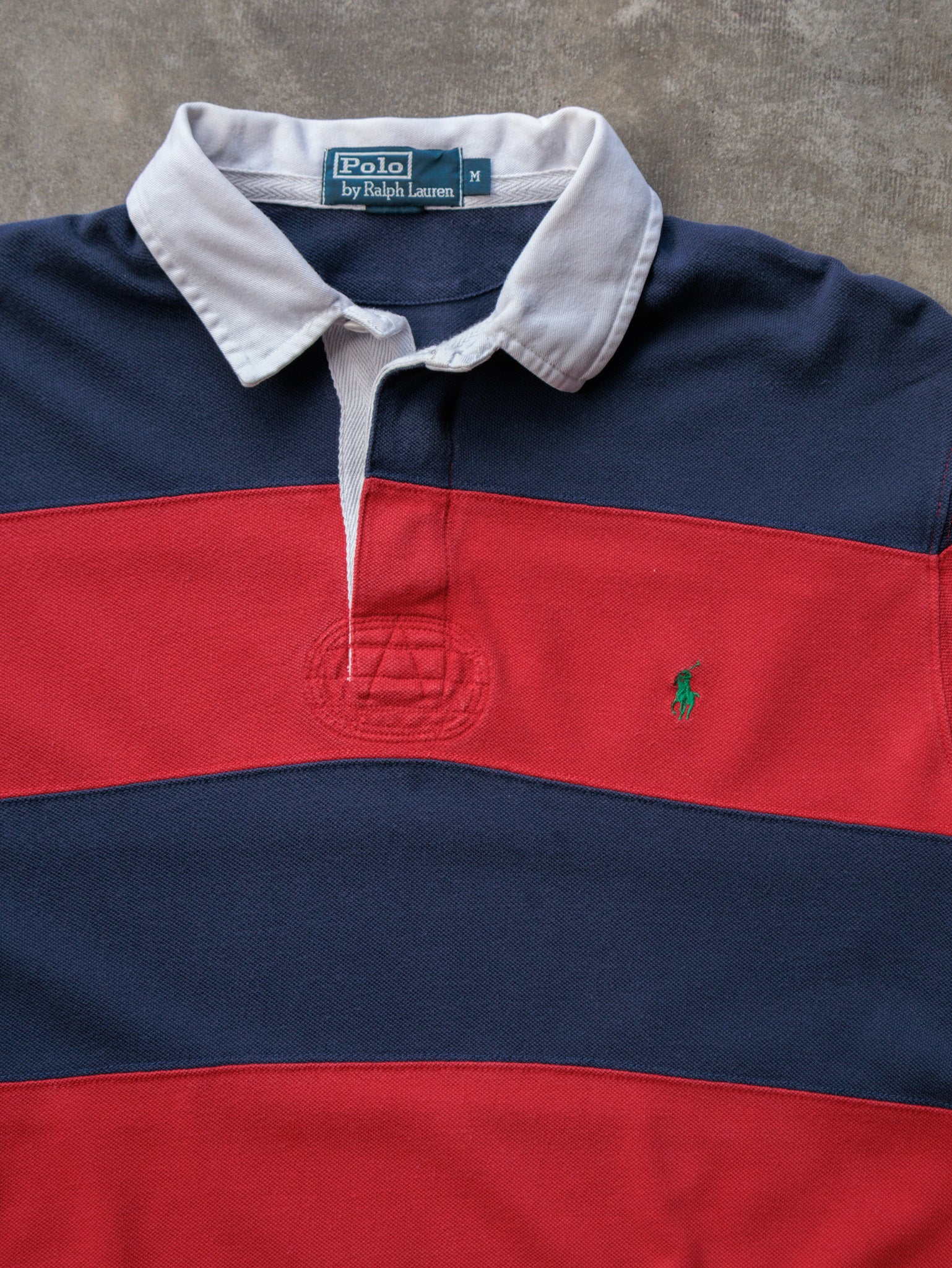 Vintage 90s Red & Navy Striped Polo Ralph Lauren Rugby Shirt (M)