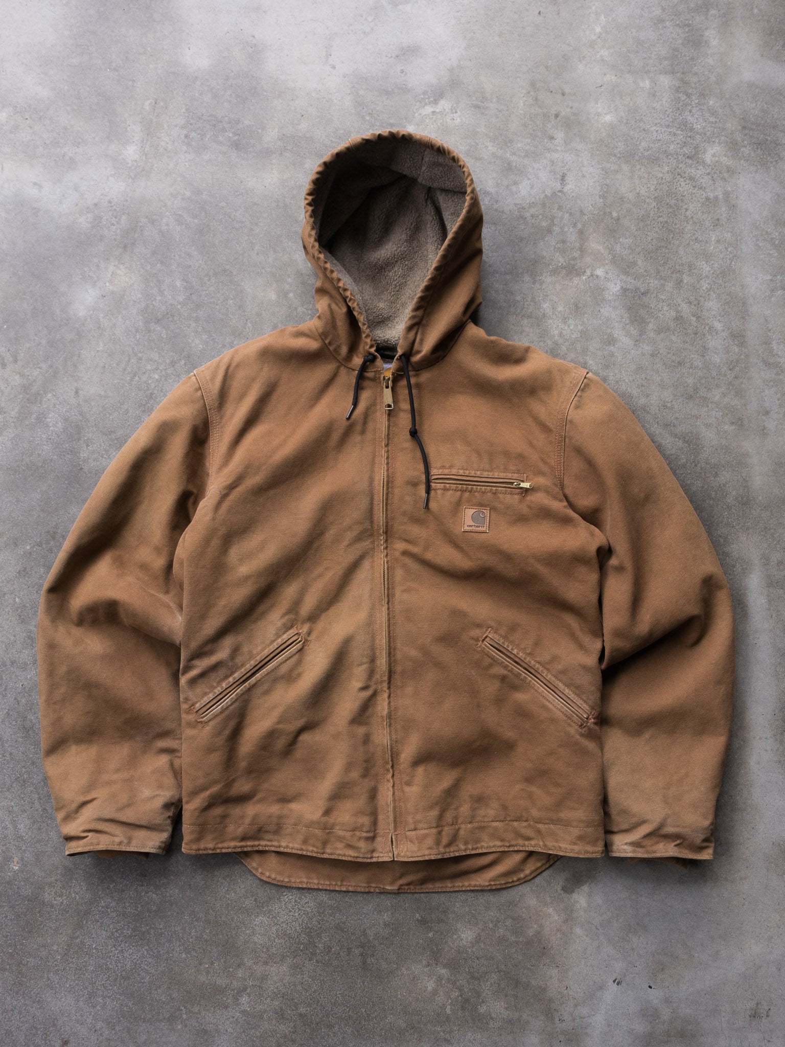 Vintage Brown Carhartt Sherpa Lined Canvas Hooded Jacket (M)