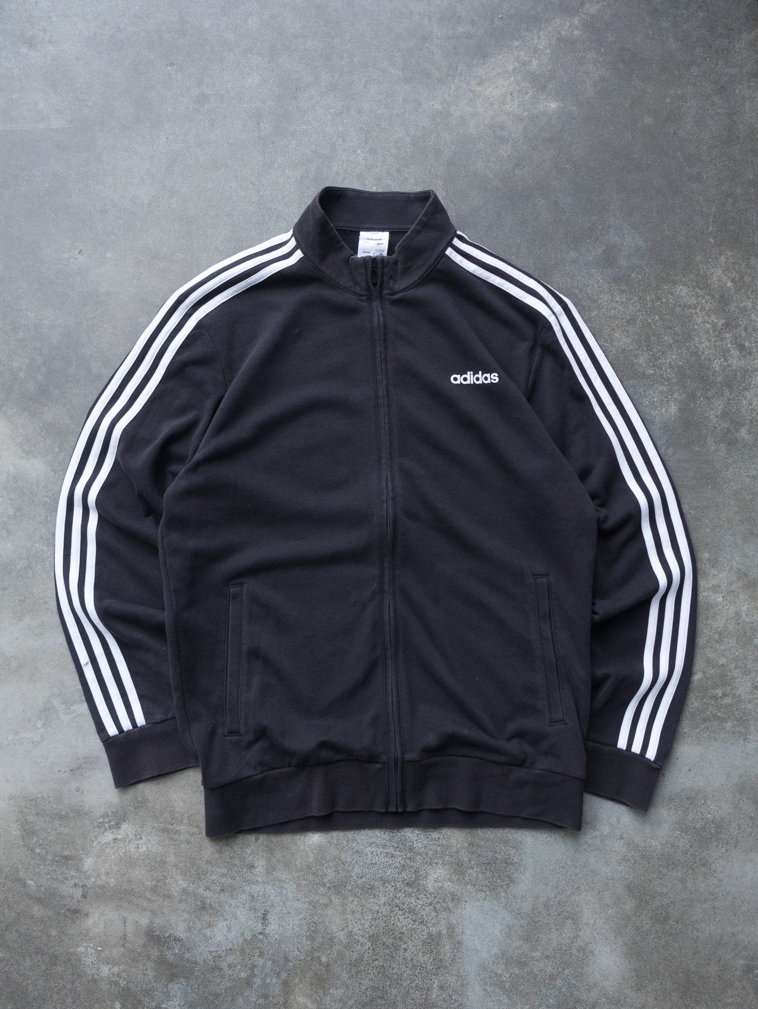 Vintage Black Adidas 3-Stripe Zip Sweatshirt (L)