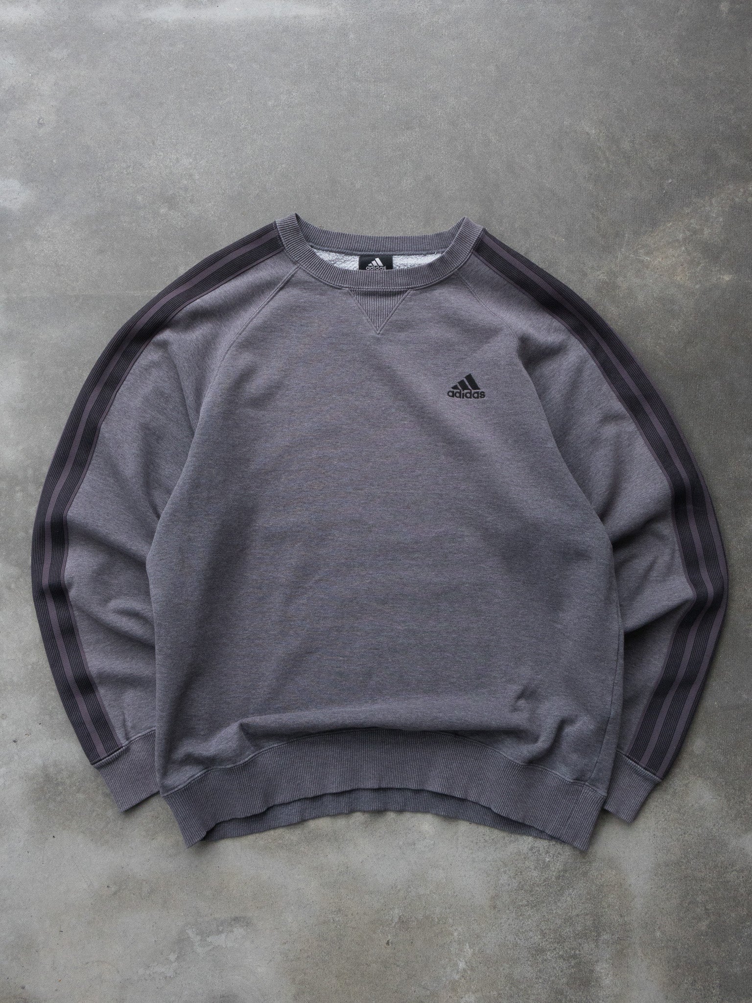 Vintage Grey Adidas 3-Stripe Sweatshirt (L)