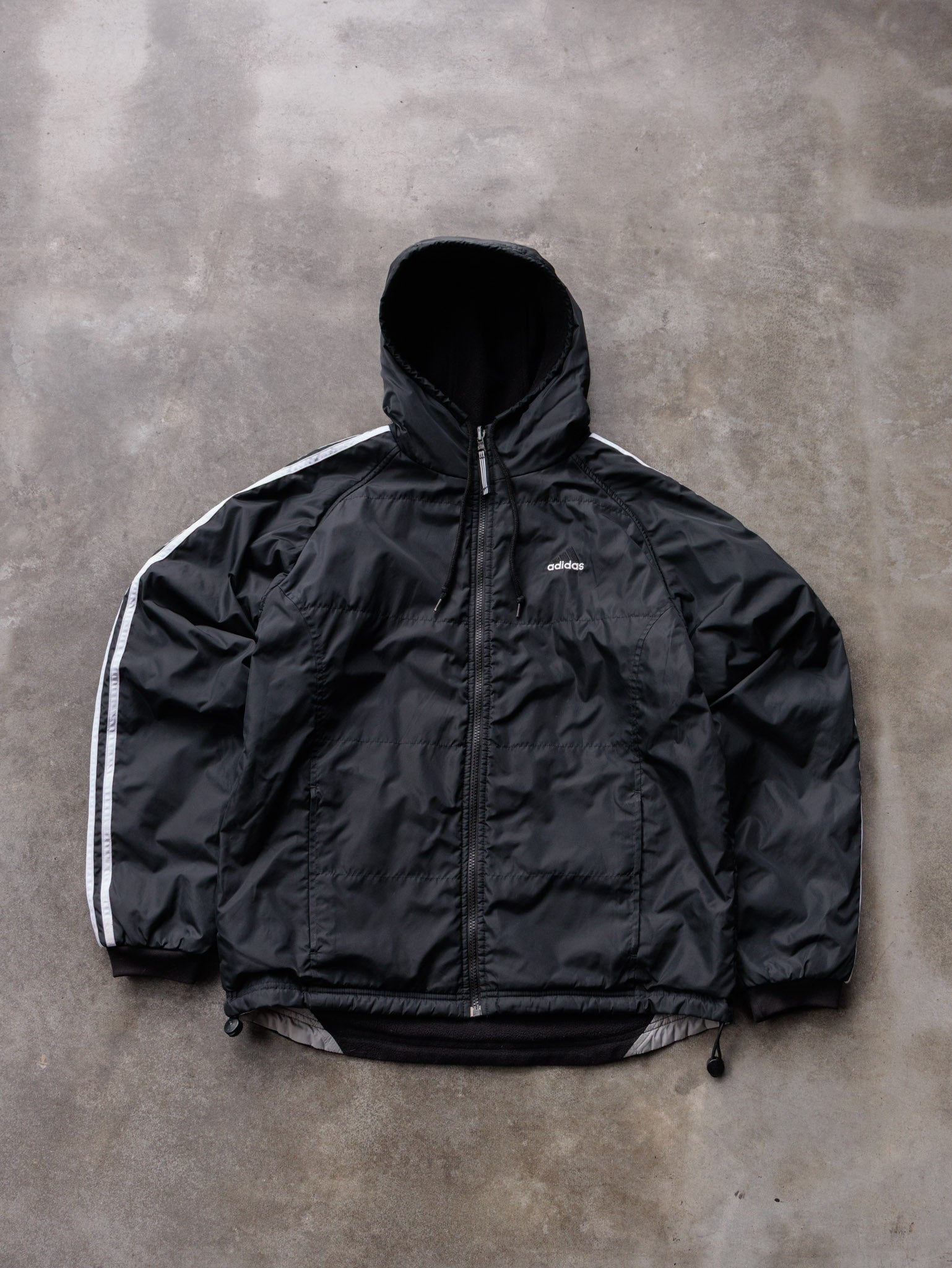 Vintage Black Adidas Reversible 3-Stripe Hooded Jacket (S)