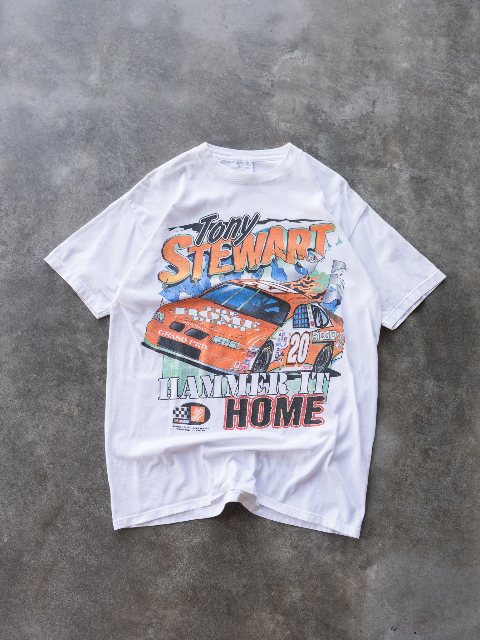 Vintage 1999 White NASCAR Tony Stewart Tee (L)