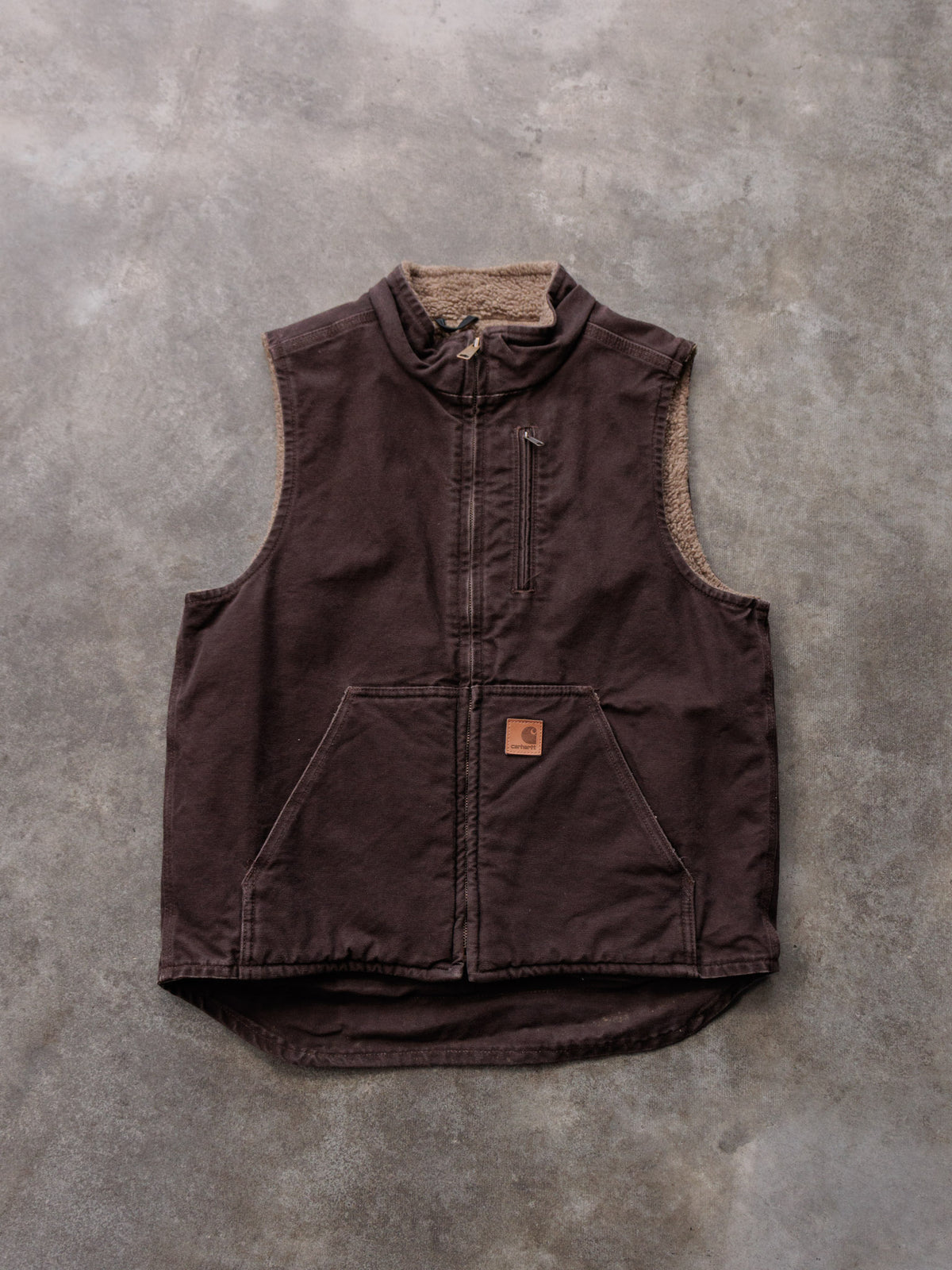 Vintage Brown Carhartt Sherpa-Lined Vest (M)