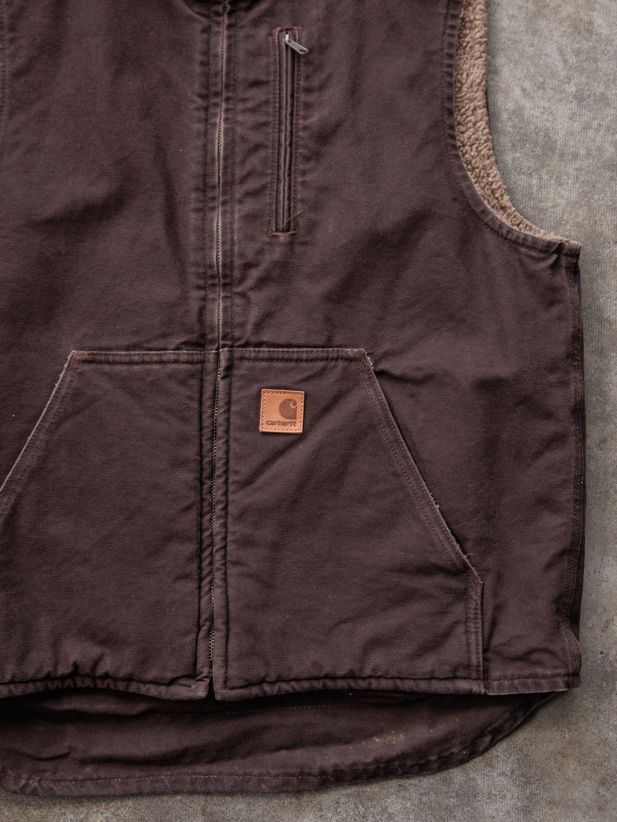Vintage Brown Carhartt Sherpa-Lined Vest (M)