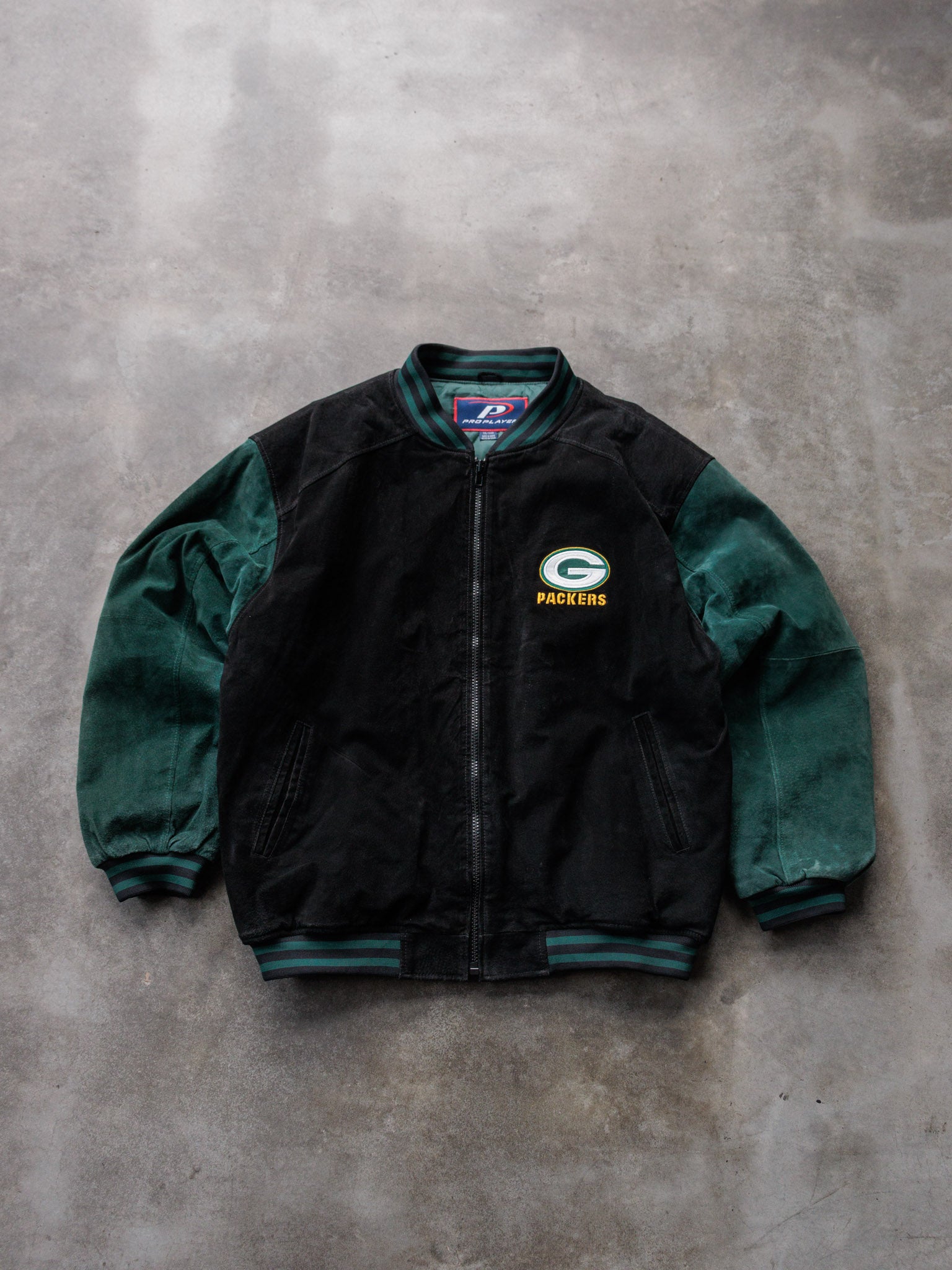 Vintage Black Green Bay Packers Varsity Jacket (2XL)