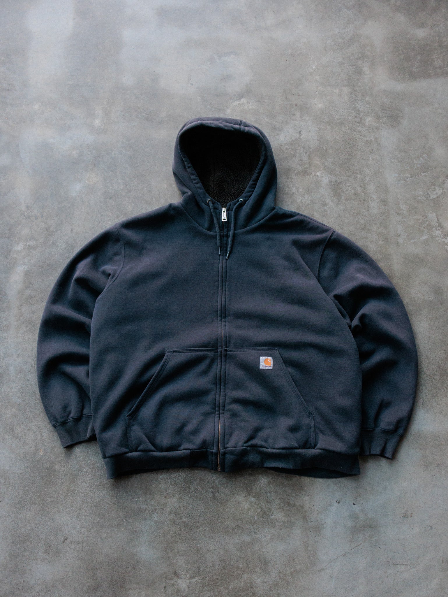 Vintage Navy Carhartt Sherpa-Lined Hoodie (2XL)