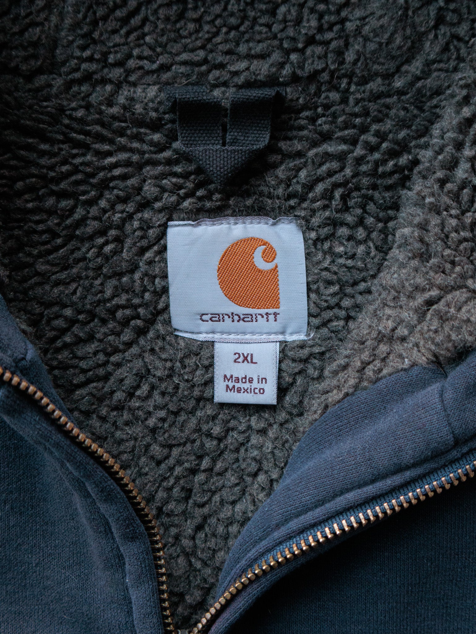 Vintage Navy Carhartt Sherpa-Lined Hoodie (2XL)