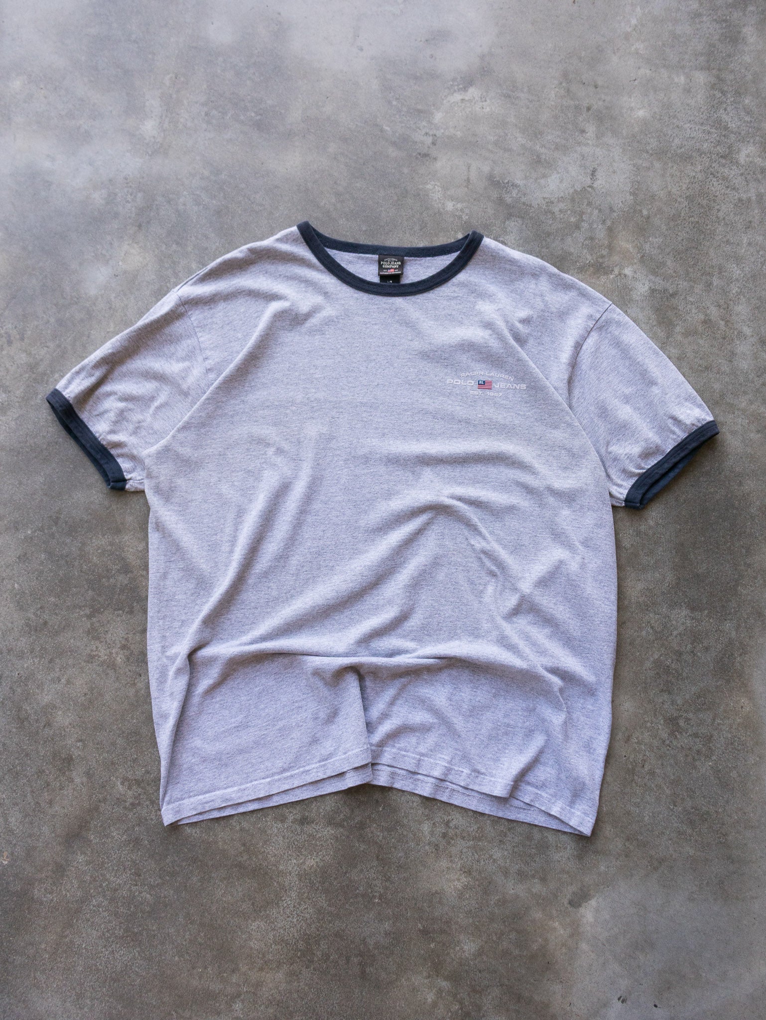 Vintage 00s Grey Polo Jeans Ralph Lauren Ringer Tee (L)