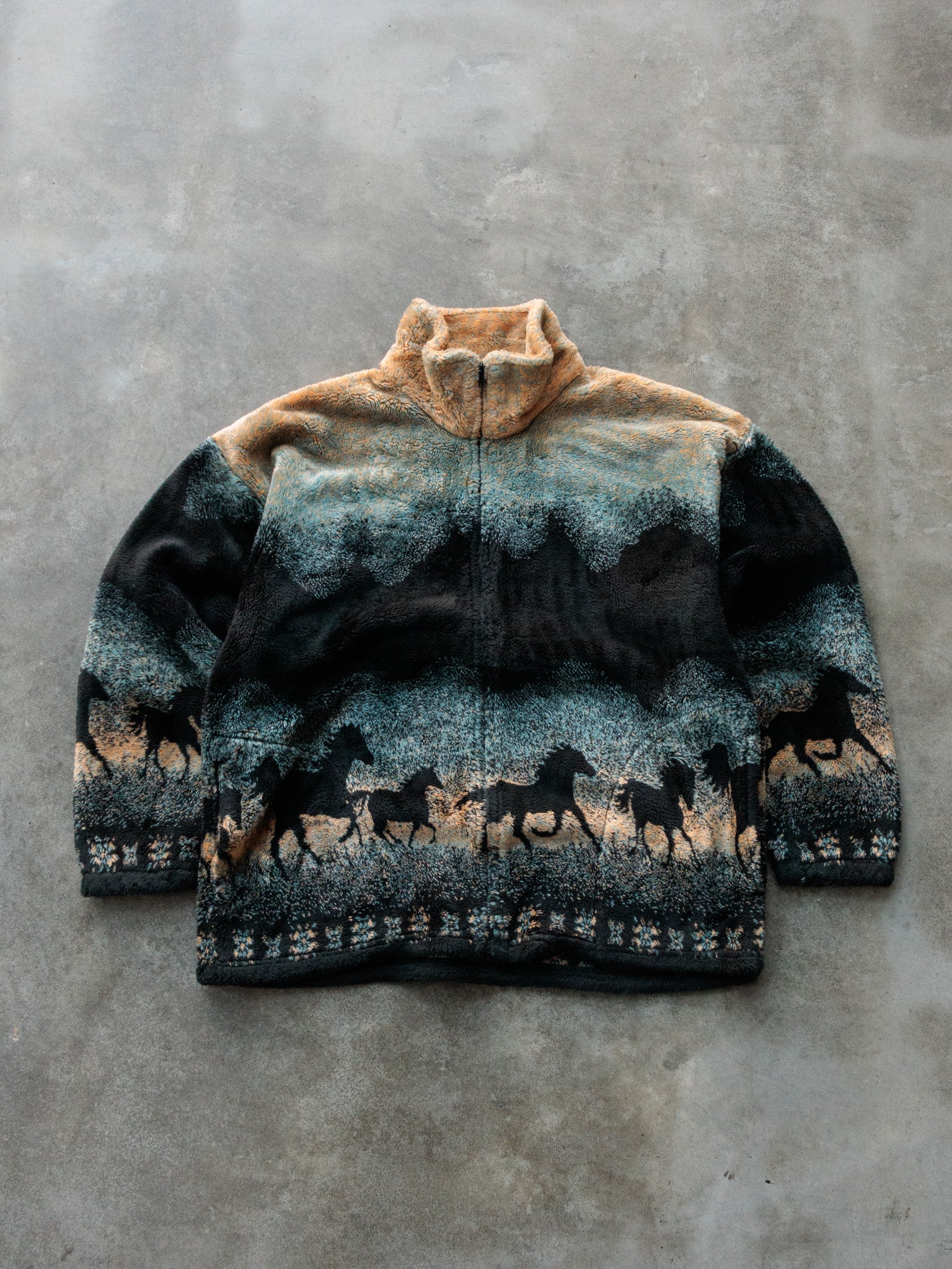 Vintage 90s Multicolor Horse Fleece Jacket (-)