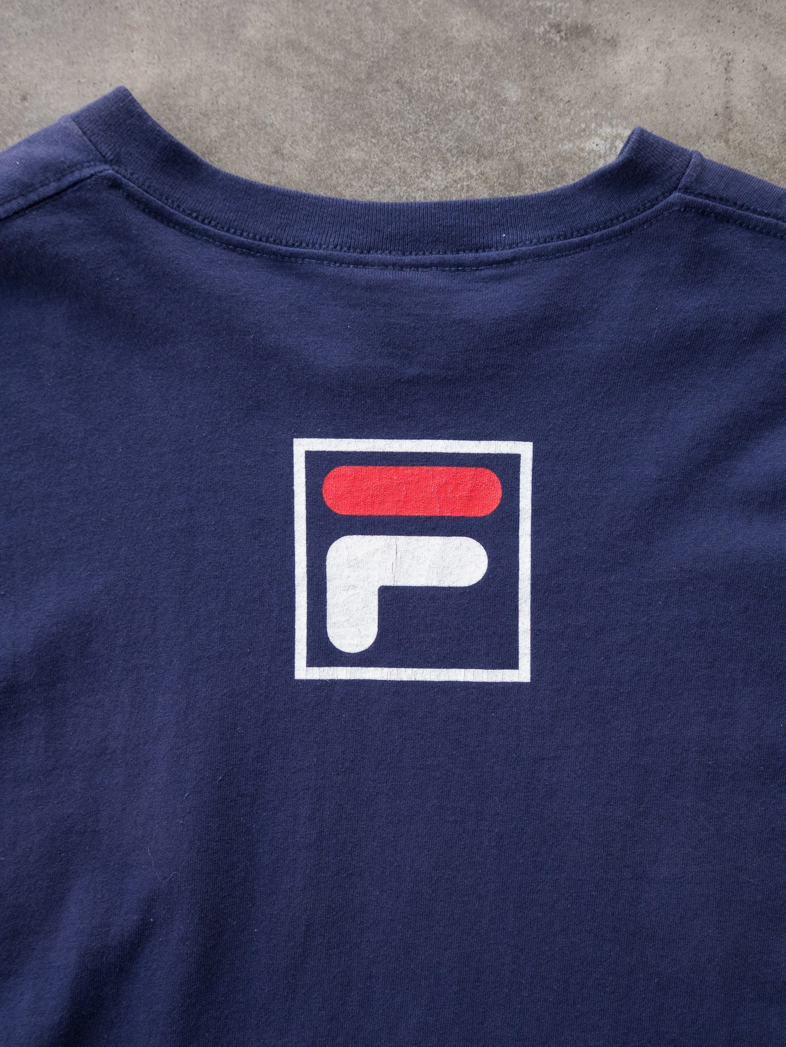 Vintage 90s Navy Fila Spell Out Tee (XL)