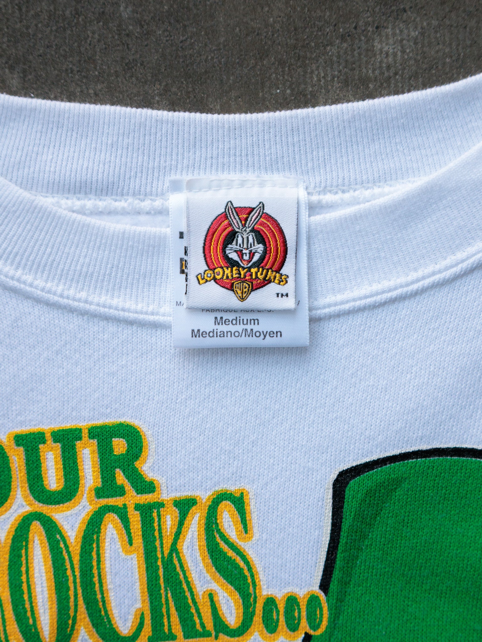 Vintage 90s White Looney Tunes Taz St. Patrick's Day Sweatshirt (M)