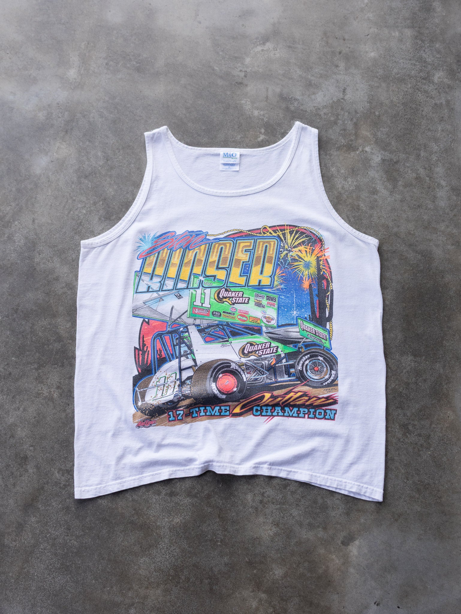 Vintage 00s White Steve Kinser Outlaw Champion Racing Tank (XL)