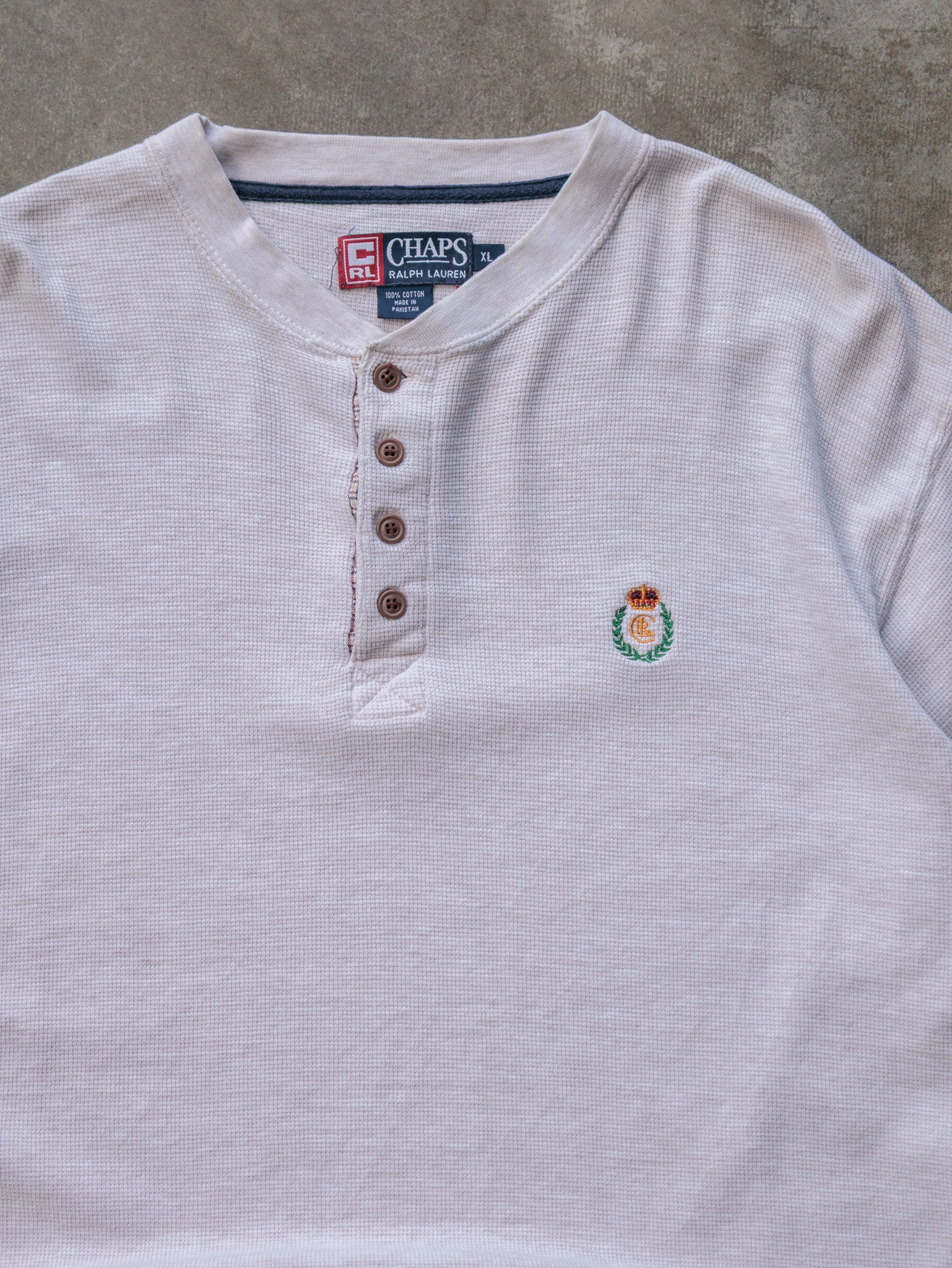 Vintage 90s Beige Chaps Henley Long Sleeve Tee (XL)