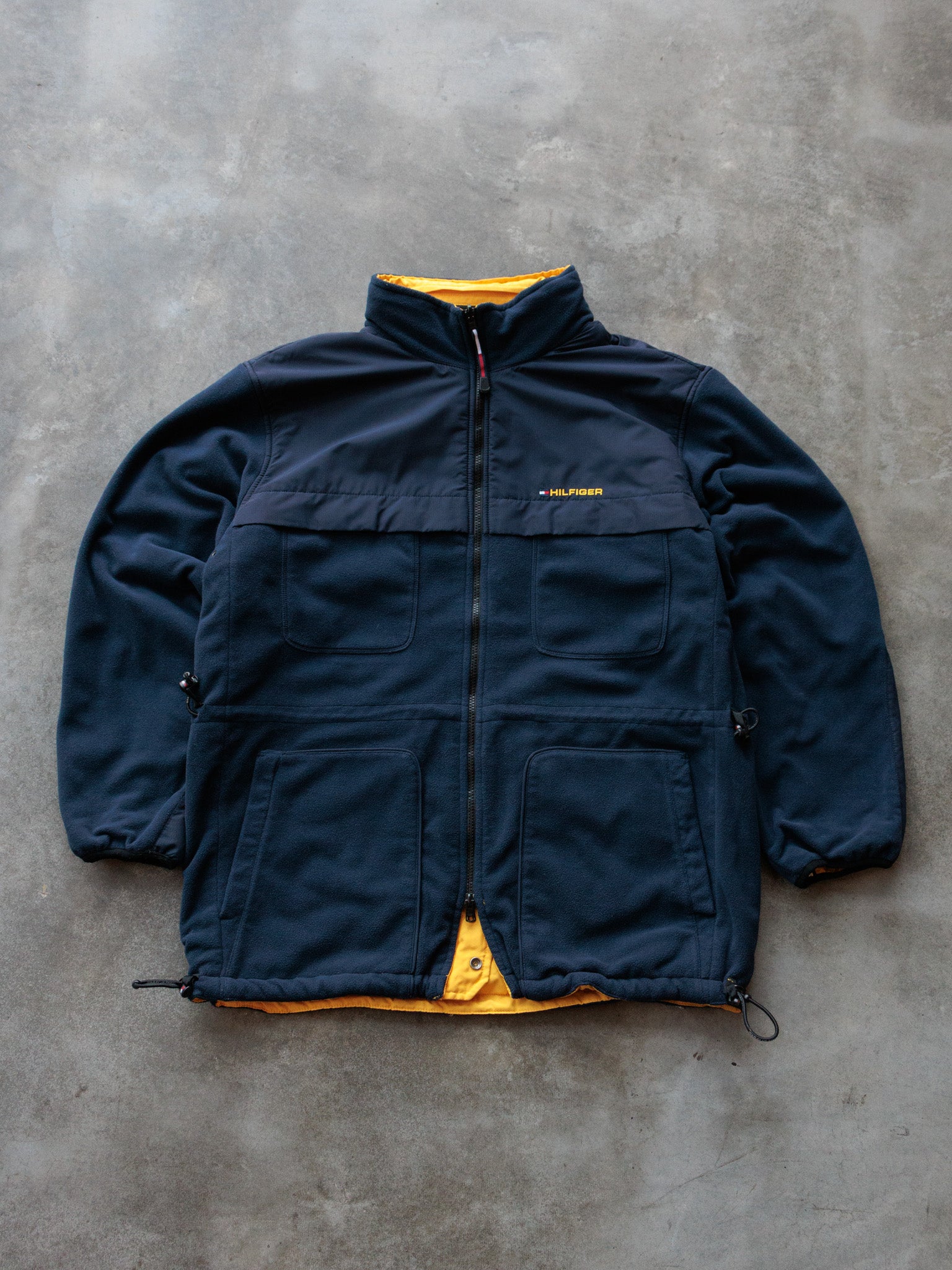 Vintage Navy & Yellow Tommy Hilfiger Reversible Fleece Jacket (XL)