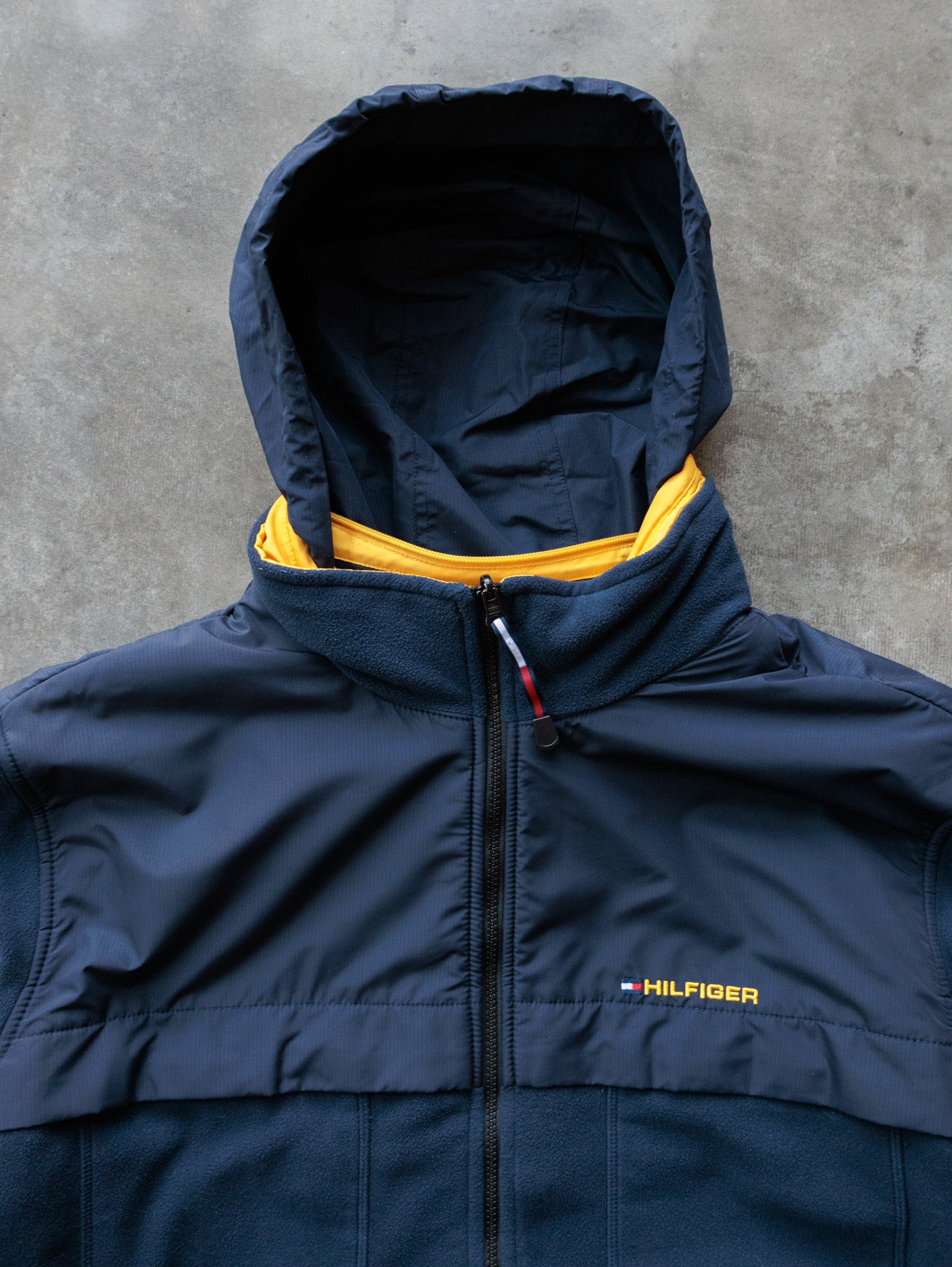 Vintage Navy & Yellow Tommy Hilfiger Reversible Fleece Jacket (XL)