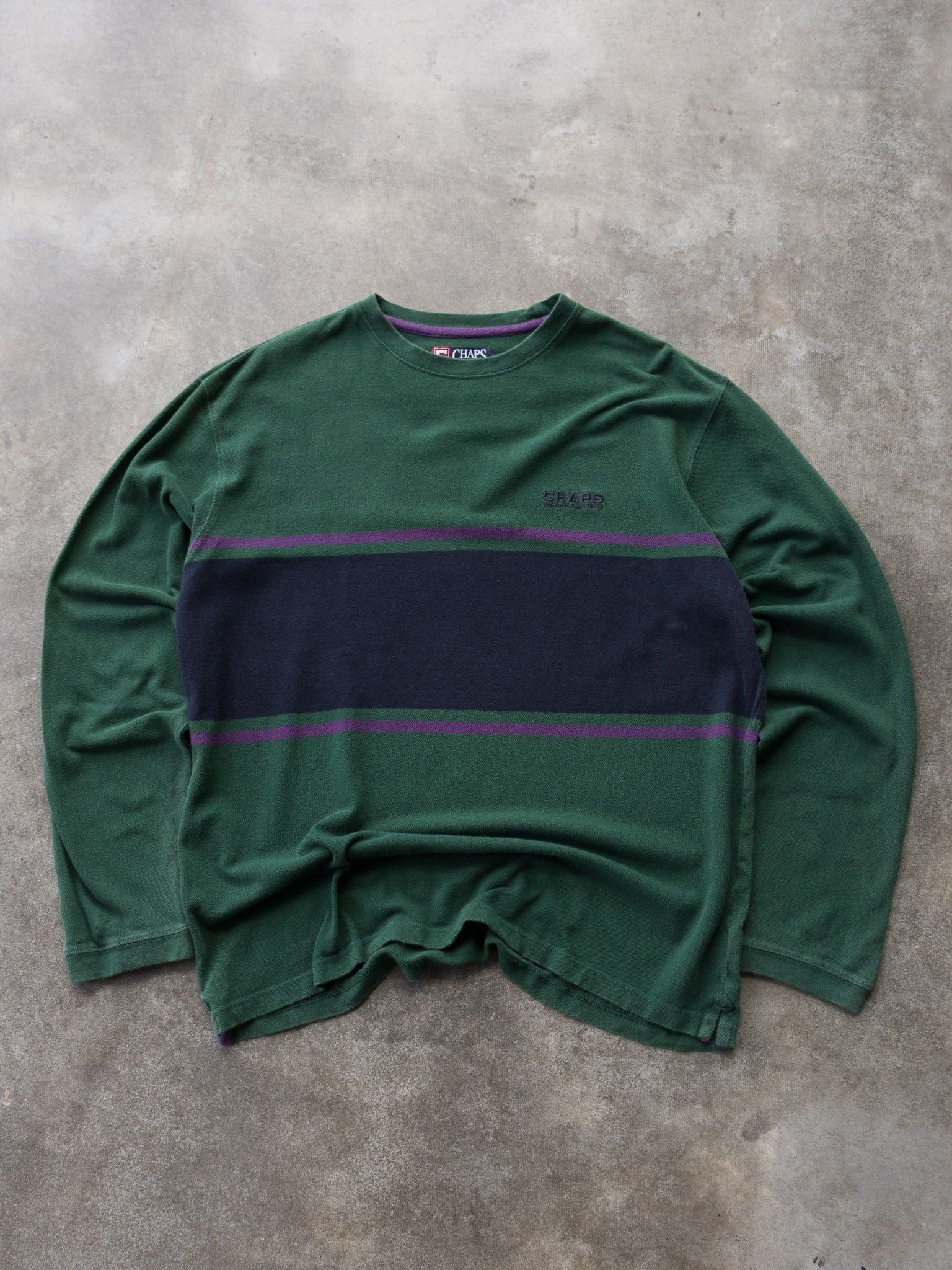 Vintage 00s Green Chaps Ralph Lauren Striped Long Sleeve (L)