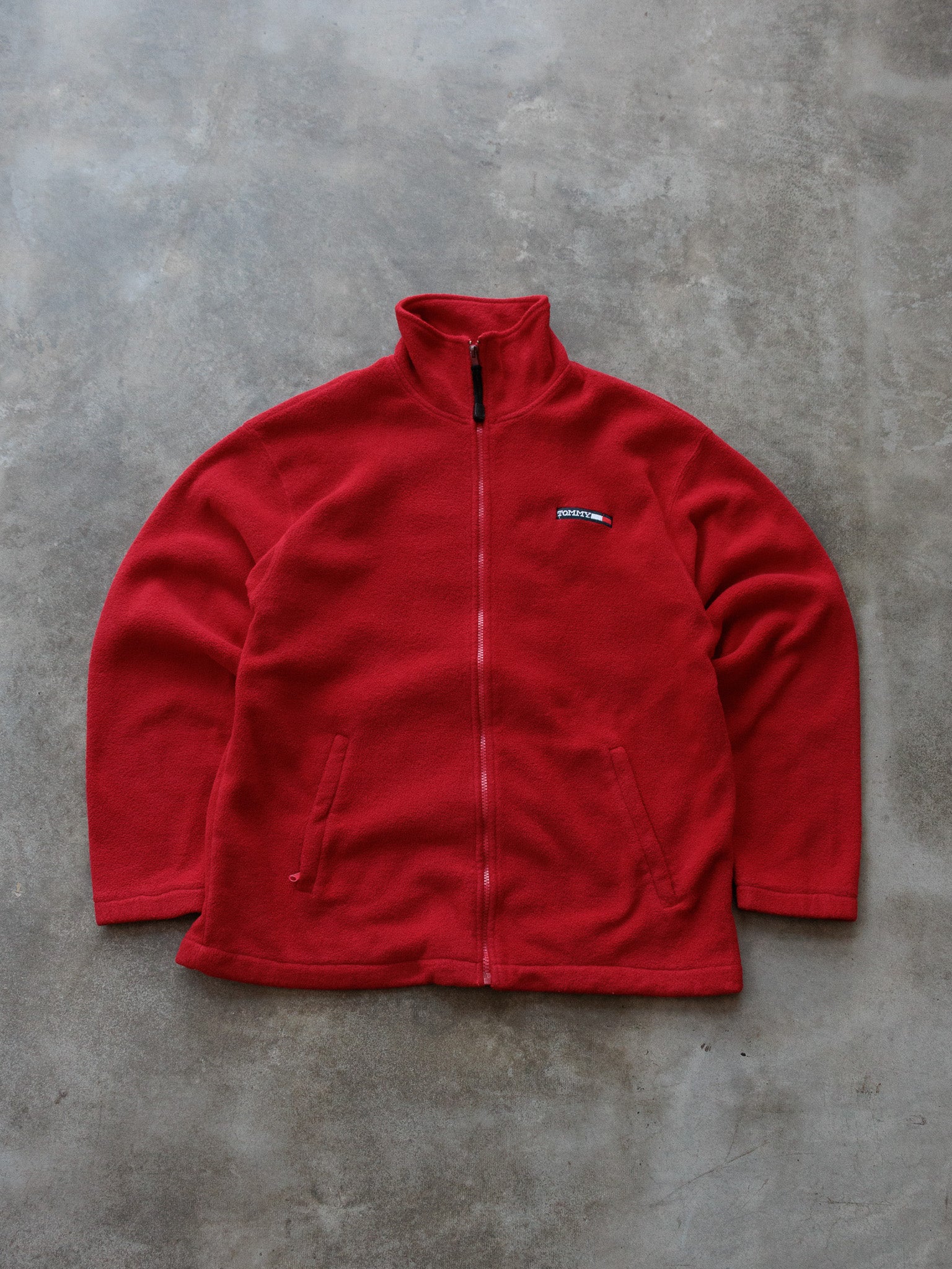 Vintage 90s Red Tommy Hilfiger Full Zip Fleece Jacket (XL)