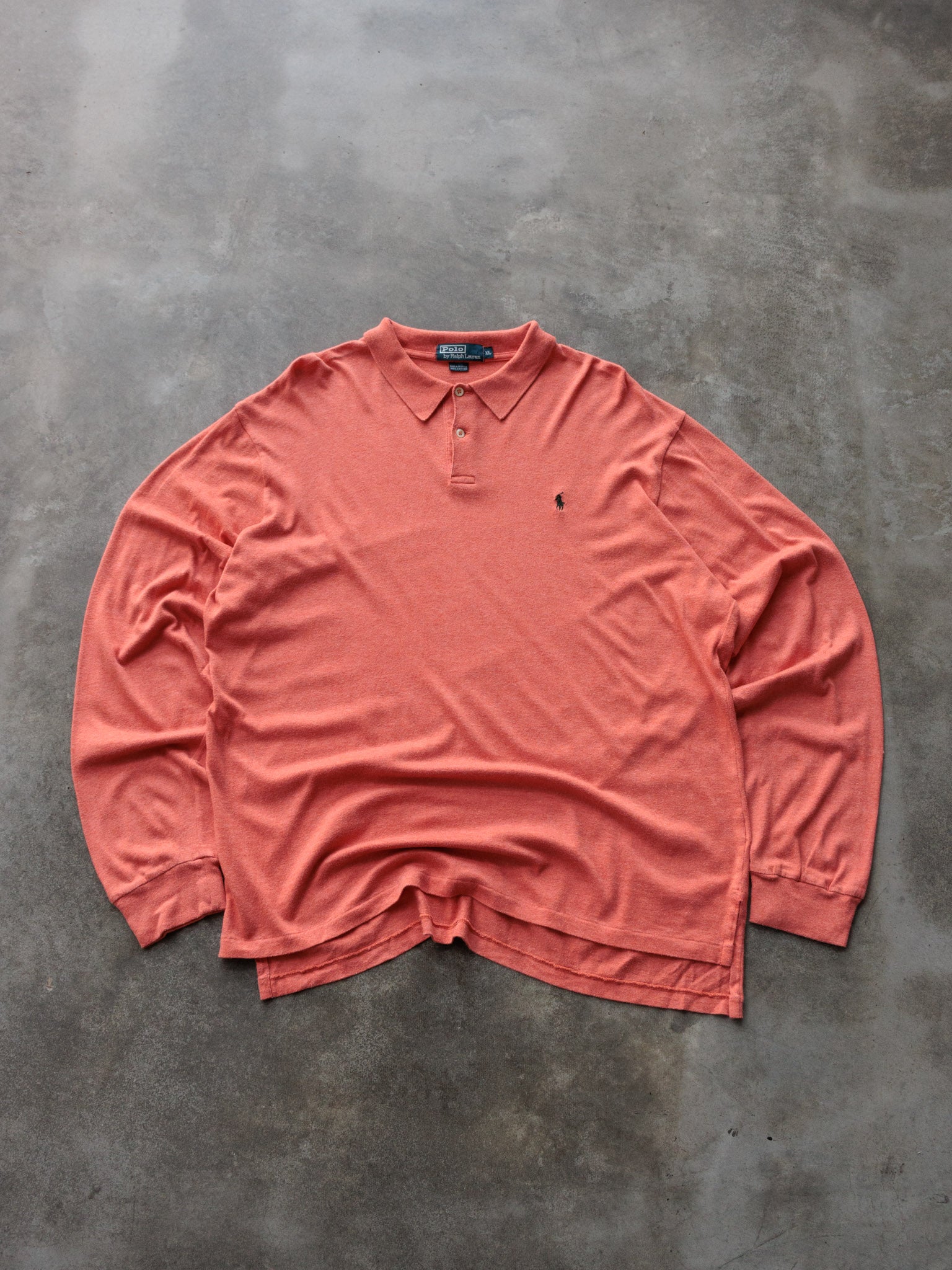 Vintage 00s Orange Polo Ralph Lauren Long Sleeve Polo Shirt (XL)